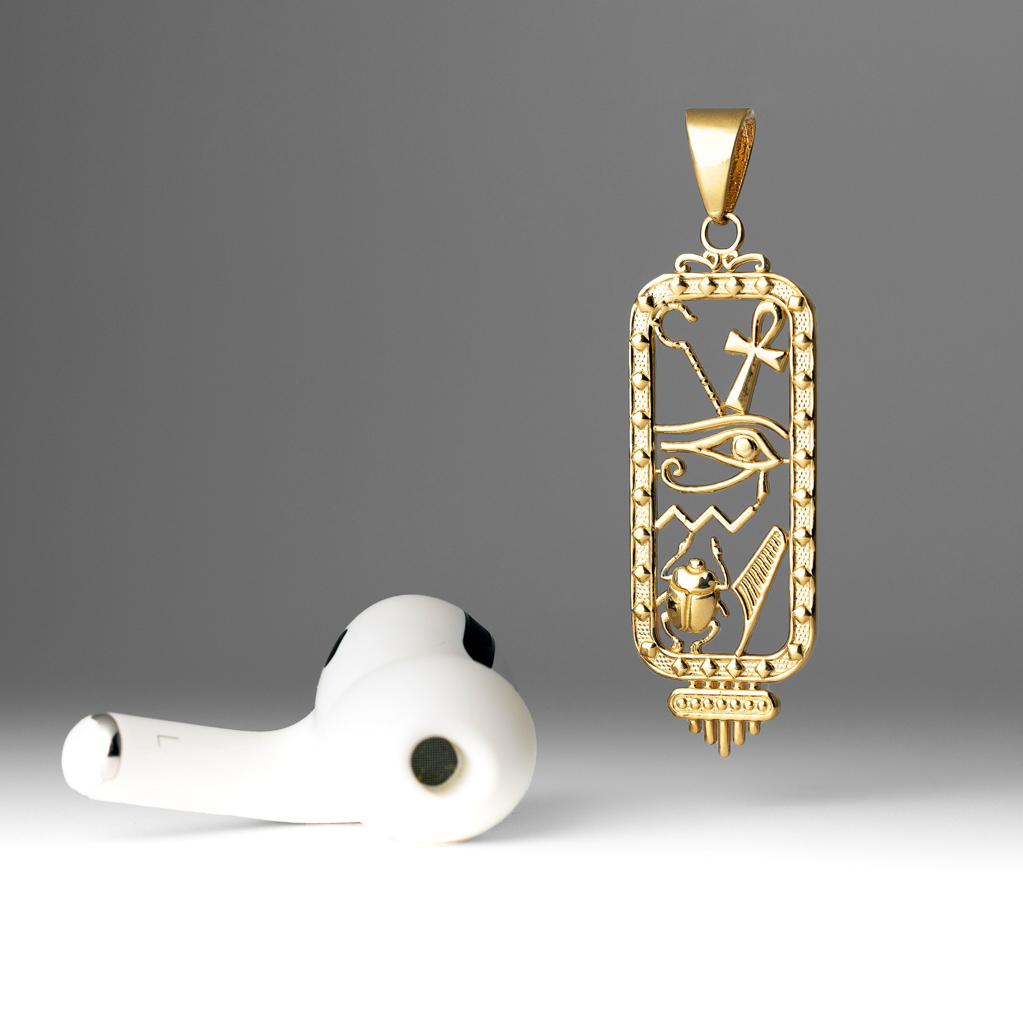 Gold Large Egyptian Cartouche Pendant Necklace – Model PT2802 - Charlie & Co. Jewelry
