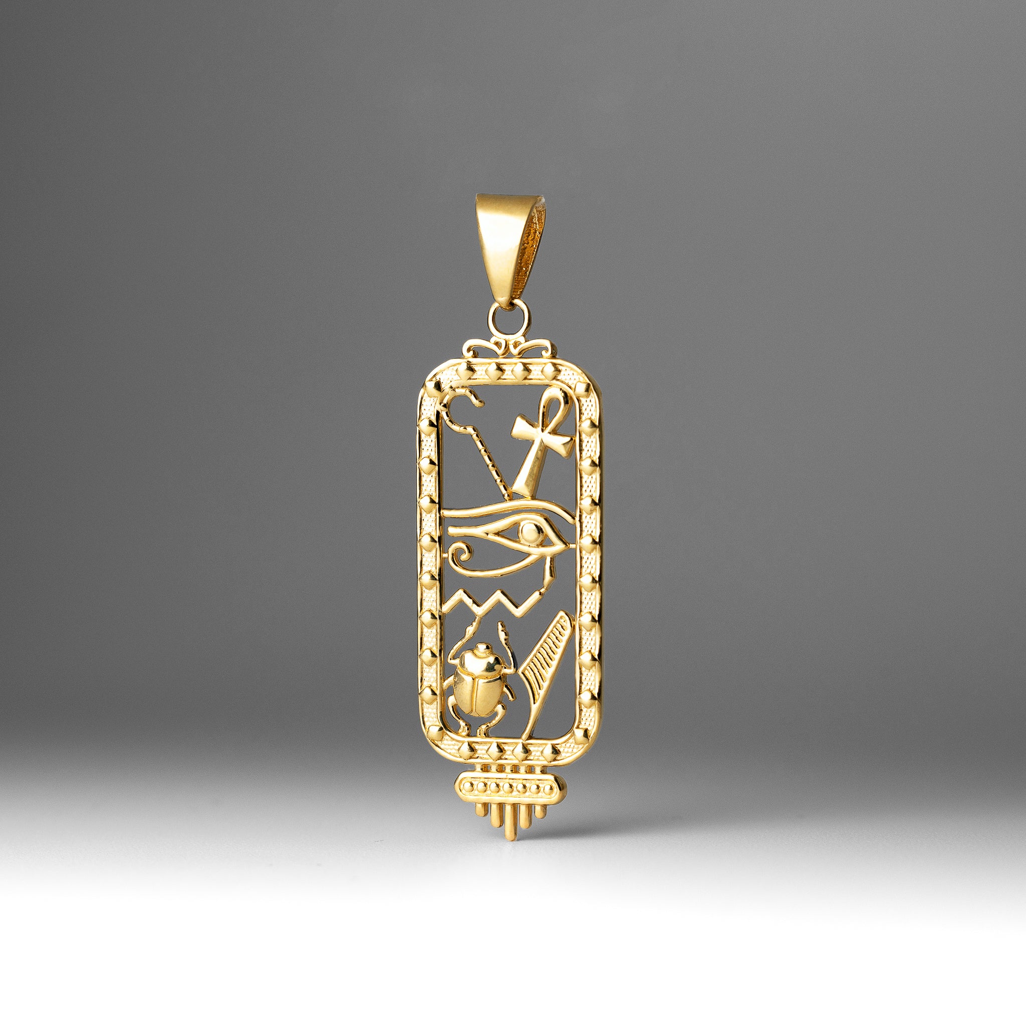 Gold Large Egyptian Cartouche Pendant Necklace – Model PT2802 - Charlie & Co. Jewelry