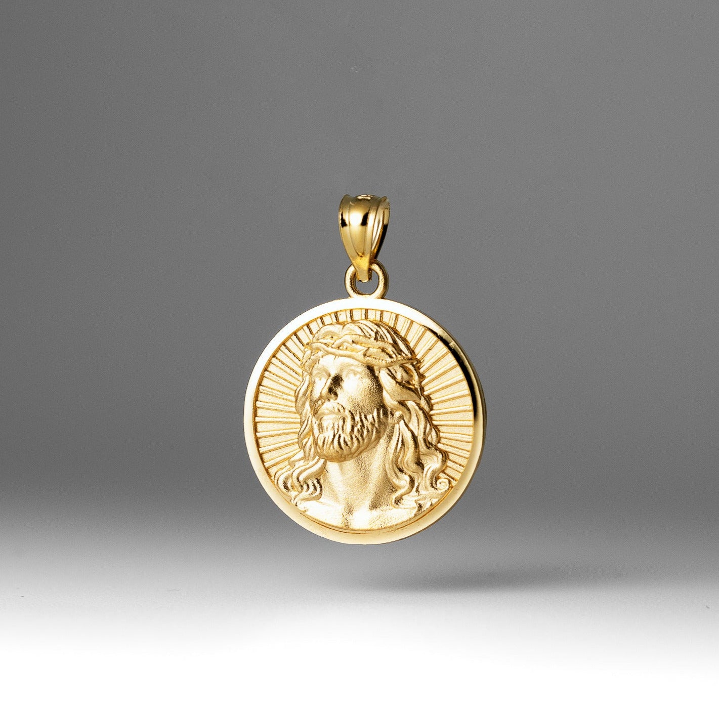 Gold Round Medal Jesus Pendant Necklace – Model PT3236 - Charlie & Co. Jewelry