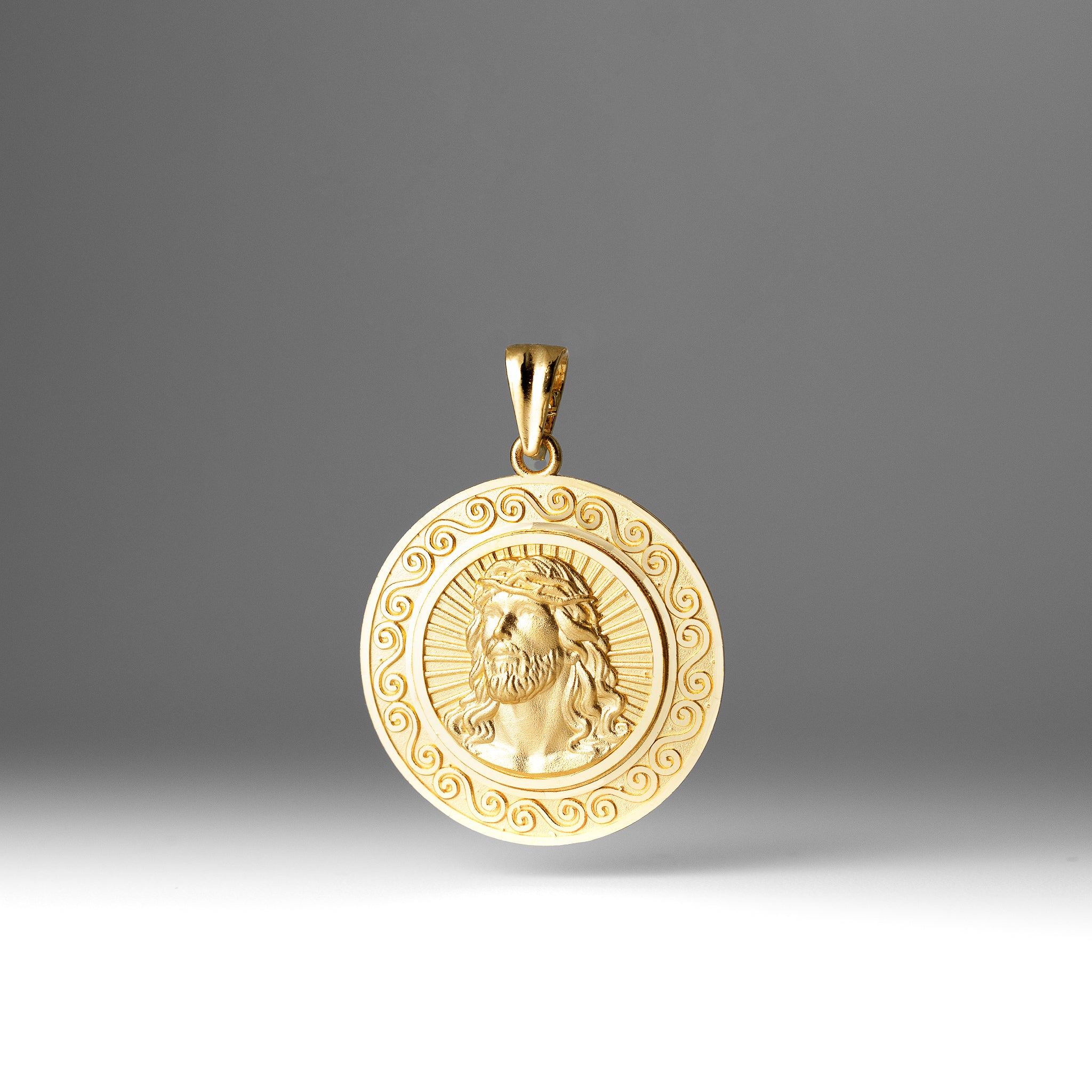Gold Large Round Medal Jesus Pendant Necklace – Model PT3235 - Charlie & Co. Jewelry