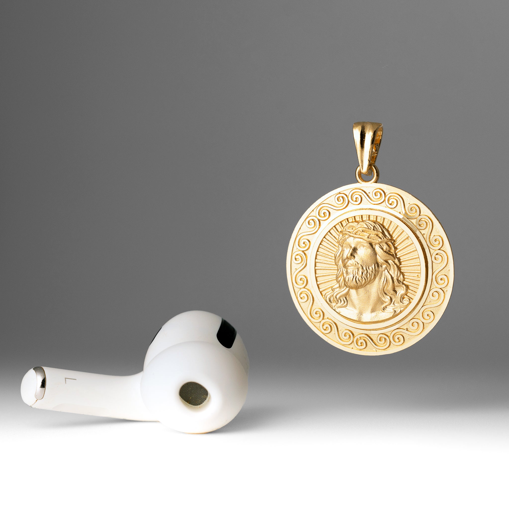 Gold Large Round Medal Jesus Pendant Necklace – Model PT3235 - Charlie & Co. Jewelry