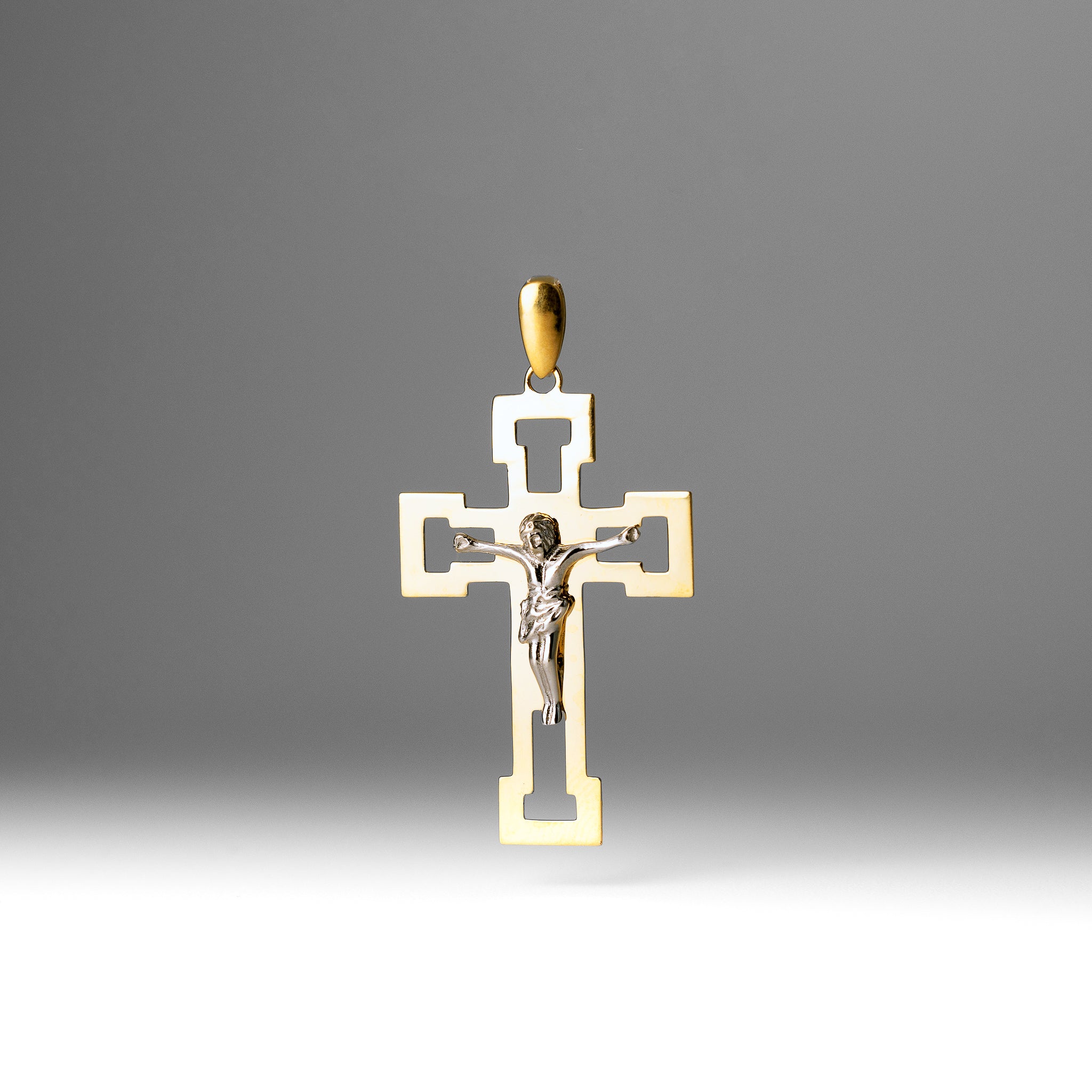 Gold Modern Cutout Religious Cross Pendant  Necklace - Model PT0865 - Charlie & Co. Jewelry