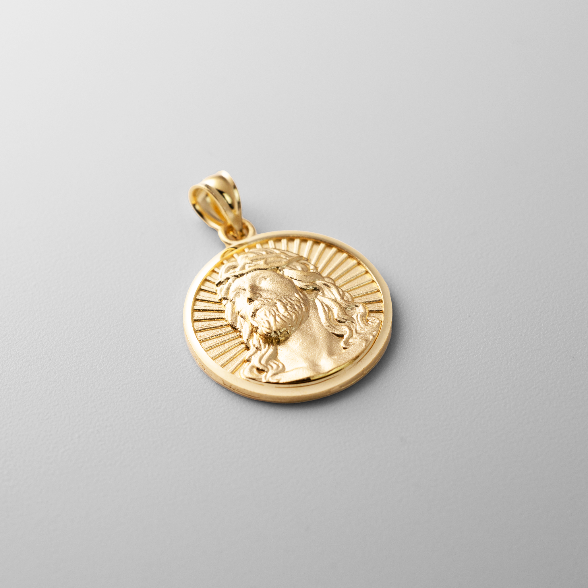 Gold Round Medal Jesus Pendant Necklace – Model PT3236 - Charlie & Co. Jewelry