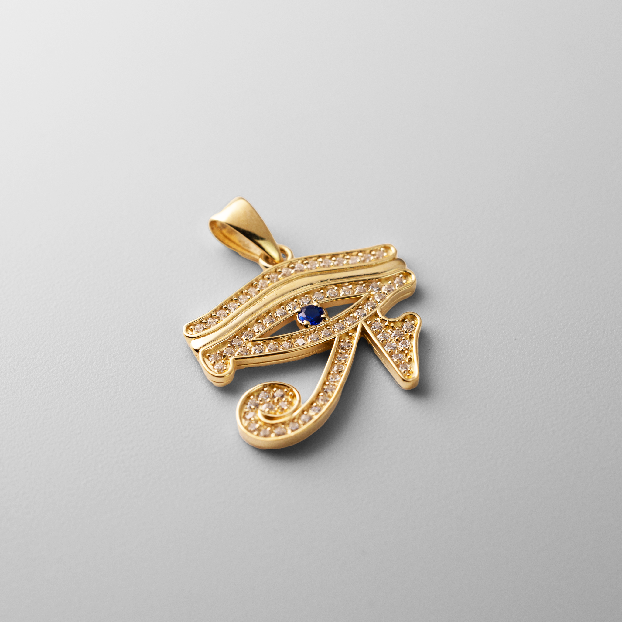 Gold CZ Accented Eye of Horus Pendant Necklace – Model PT2801 - Charlie & Co. Jewelry