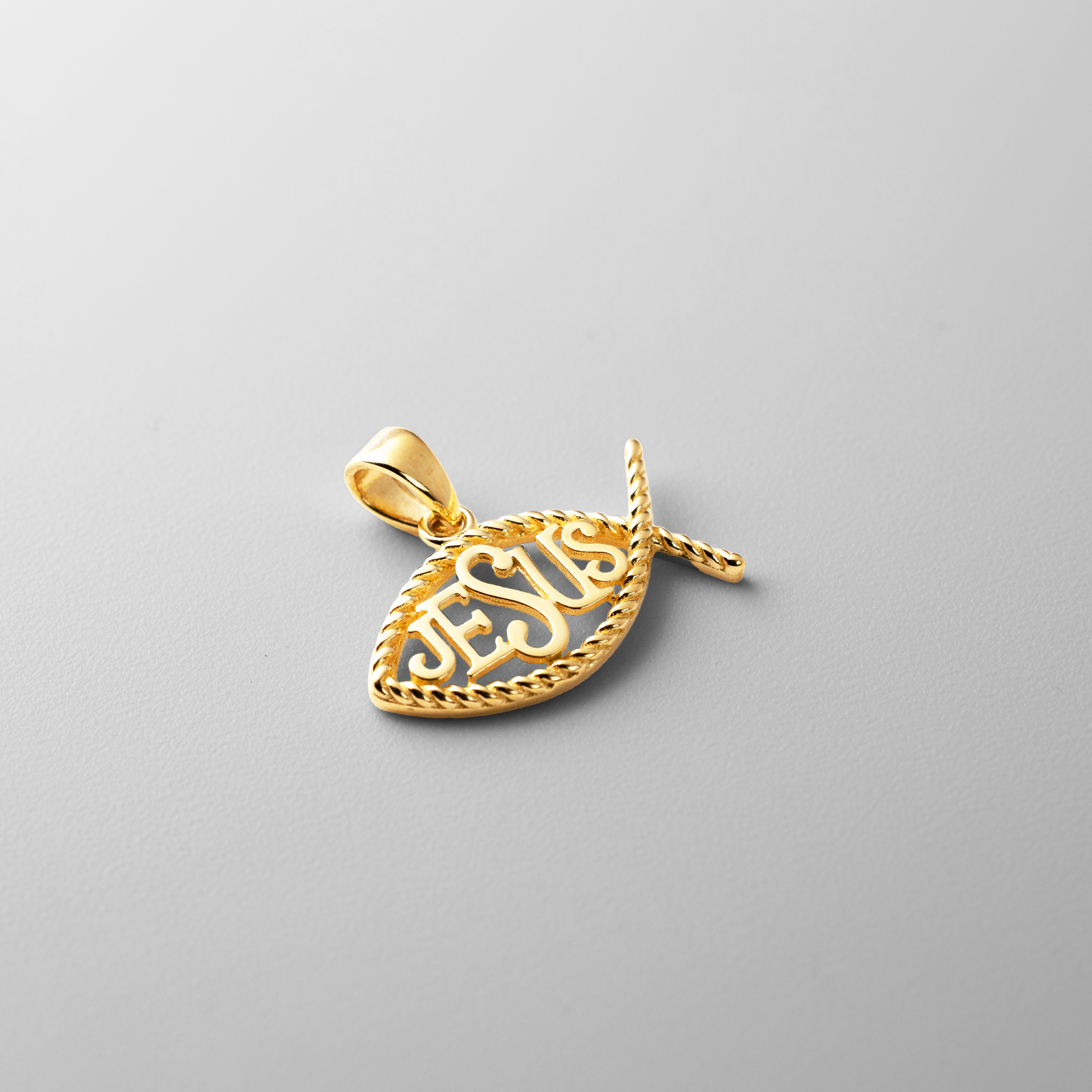 Gold Jesus Fish Ichthys Symbol Religious Pendant Necklace - Model PT2628 - Charlie & Co. Jewelry