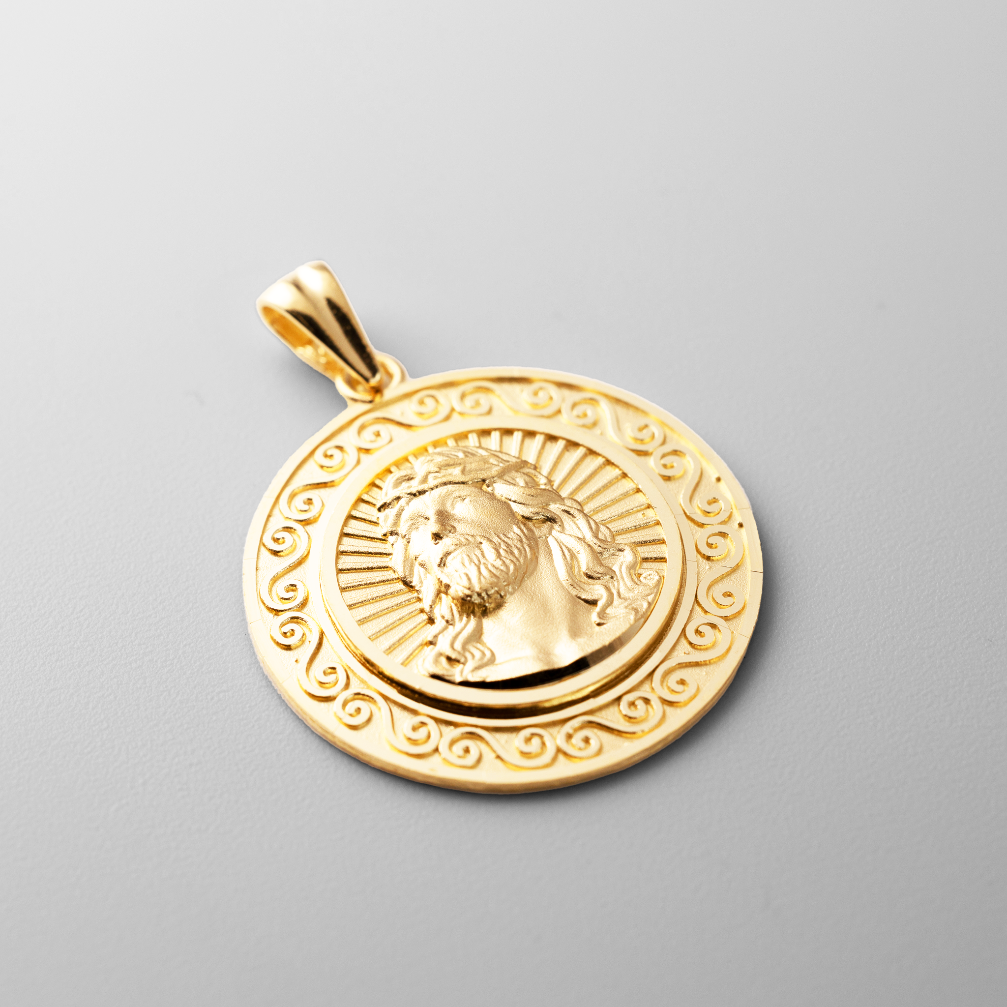Gold Large Round Medal Jesus Pendant Necklace – Model PT3235 - Charlie & Co. Jewelry