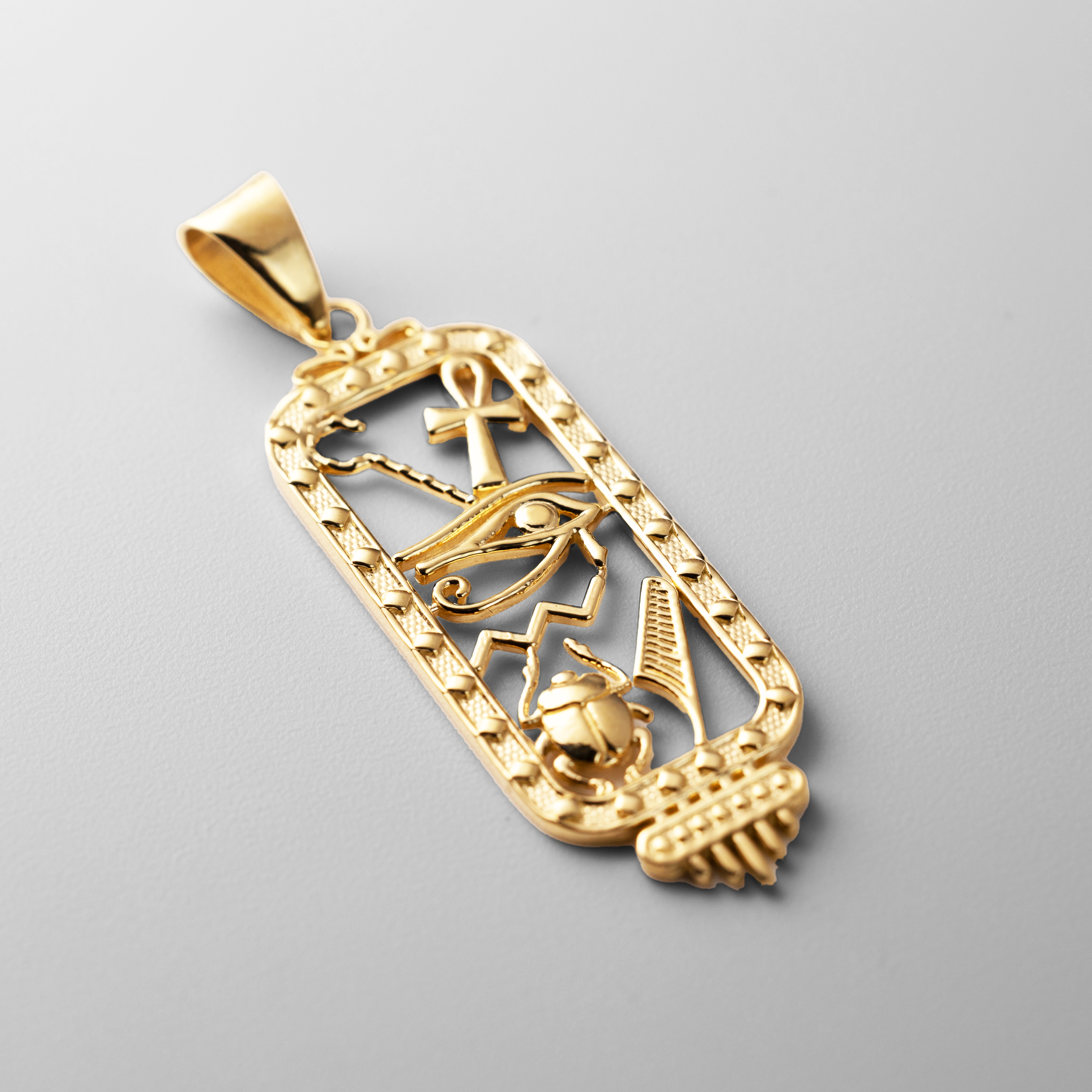 Gold Large Egyptian Cartouche Pendant Necklace – Model PT2802 - Charlie & Co. Jewelry