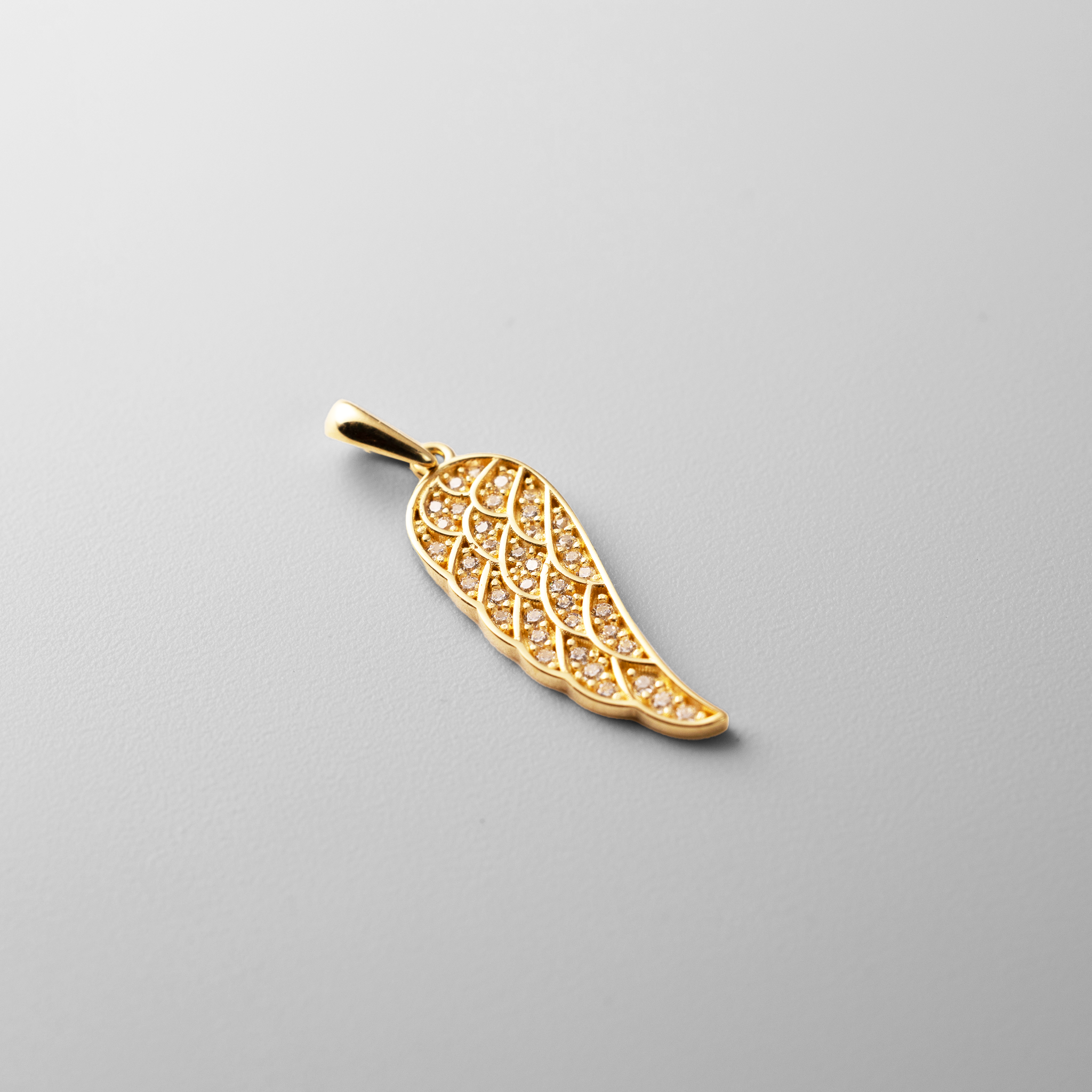Gold CZ Encrusted Angel Wing Pendant Necklace – Model PT2671 - Charlie & Co. Jewelry