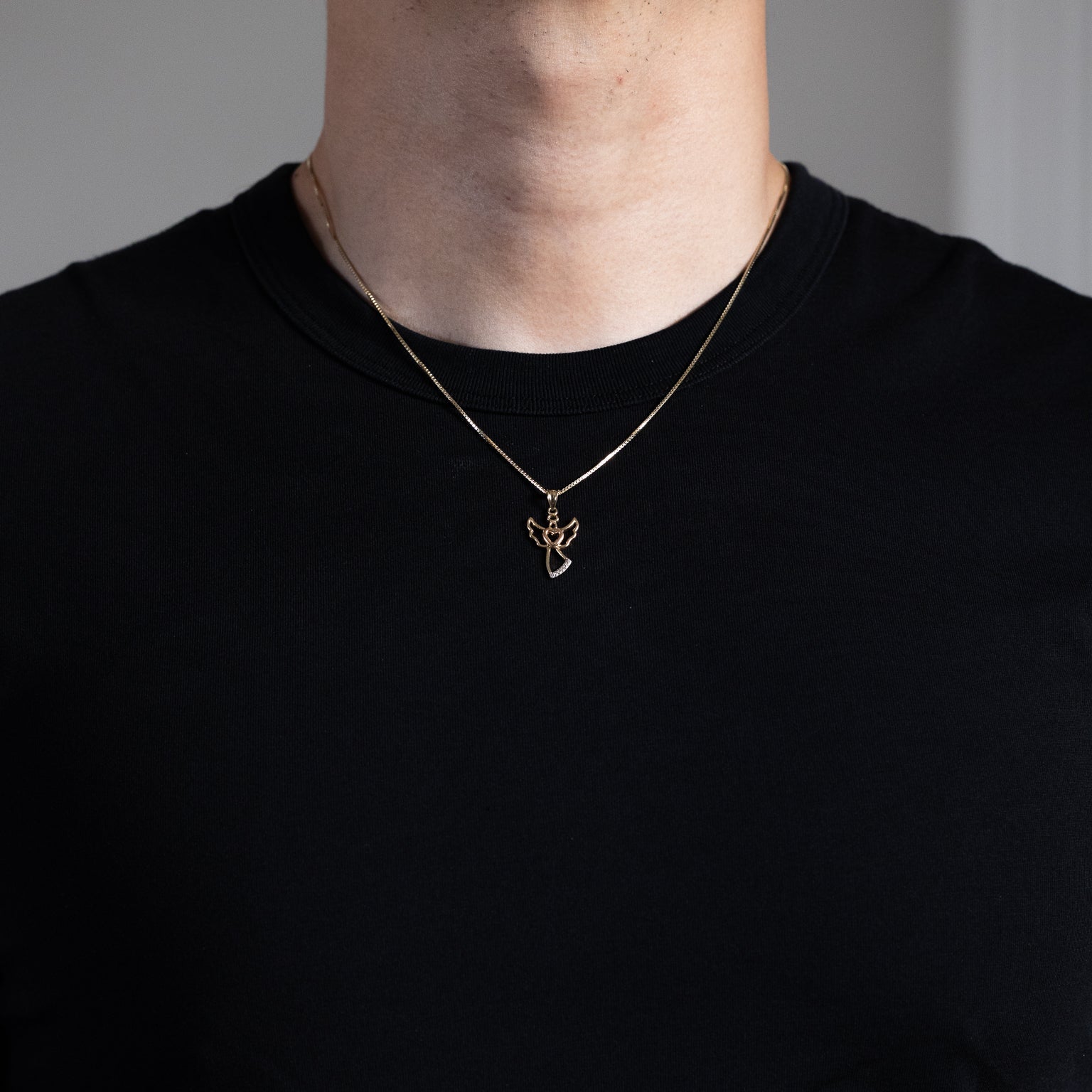Gold CZ Stones Heart and Halo Design Angel Pendant Necklace - Model PT2326 - Charlie & Co. Jewelry