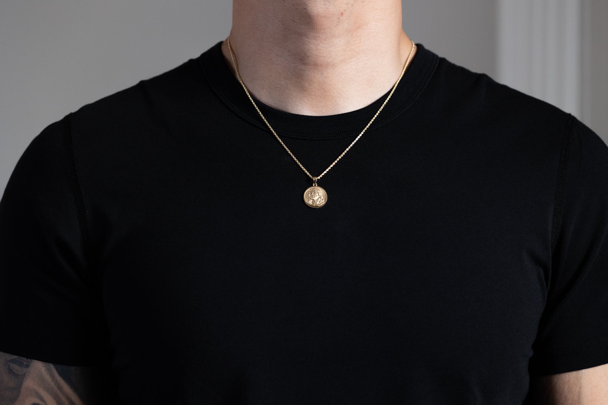 Gold Round Medal Jesus Pendant Necklace – Model PT3236 - Charlie & Co. Jewelry
