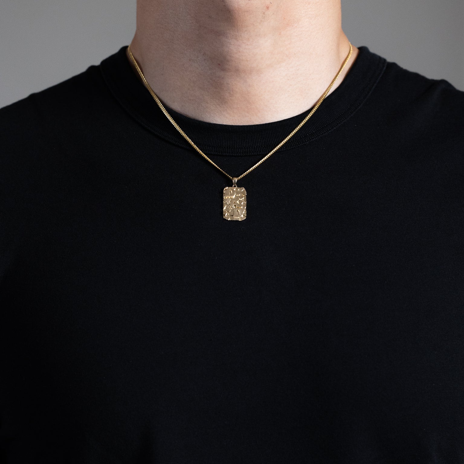 Gold Textured Bold Design Dad Pendant Necklace – Model PT2700 - Charlie & Co. Jewelry