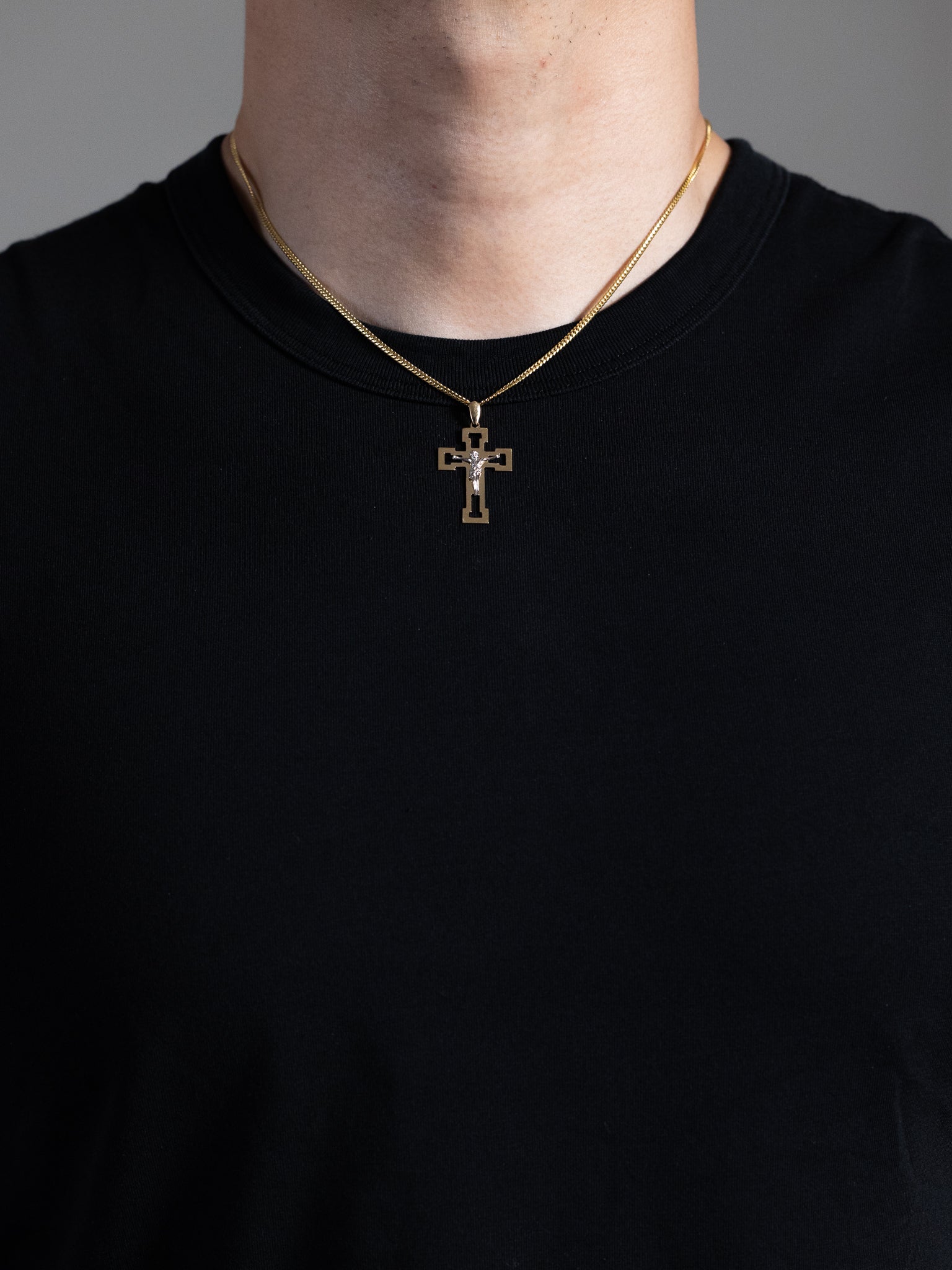 Gold Modern Cutout Religious Cross Pendant Necklace - Model PT0865 - Charlie & Co. Jewelry