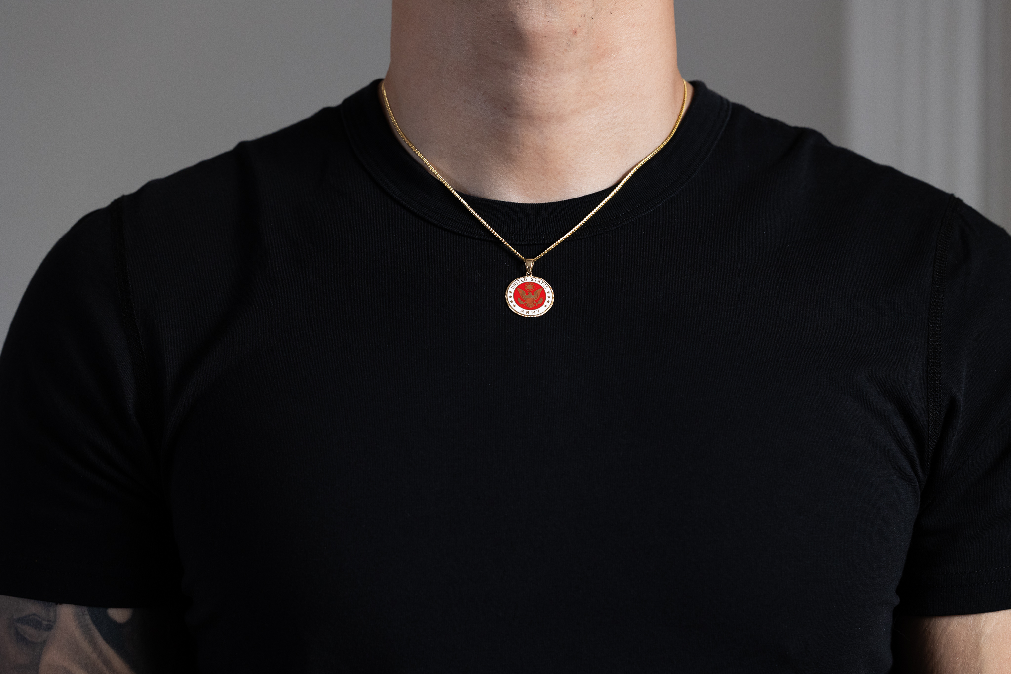 Gold US Army Double-Sided Military Pendant Necklace With Prayer - Model PT2844 - Charlie & Co. Jewelry