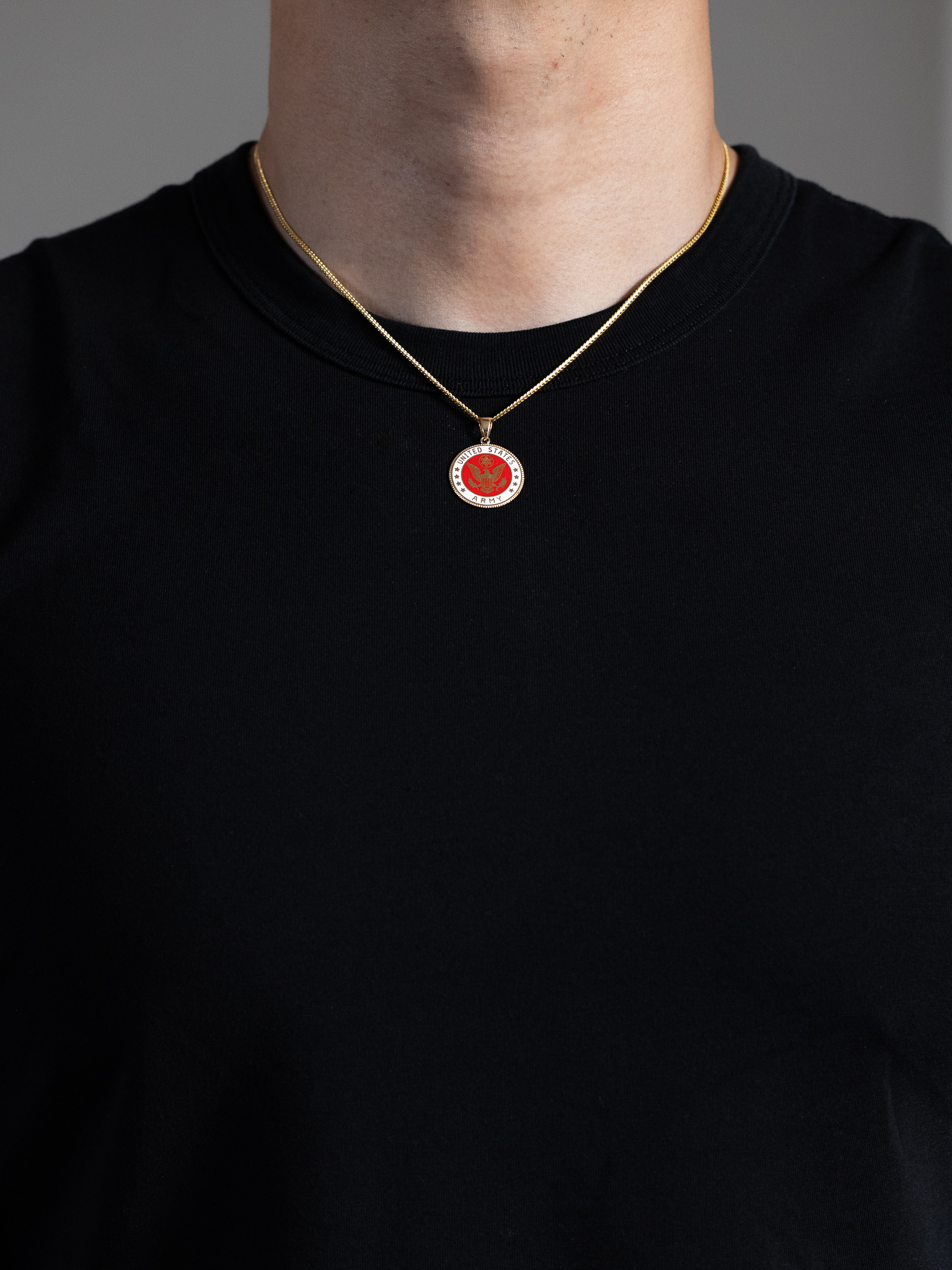 Gold US Army Double-Sided Military Pendant Necklace With Prayer - Model PT2844 - Charlie & Co. Jewelry