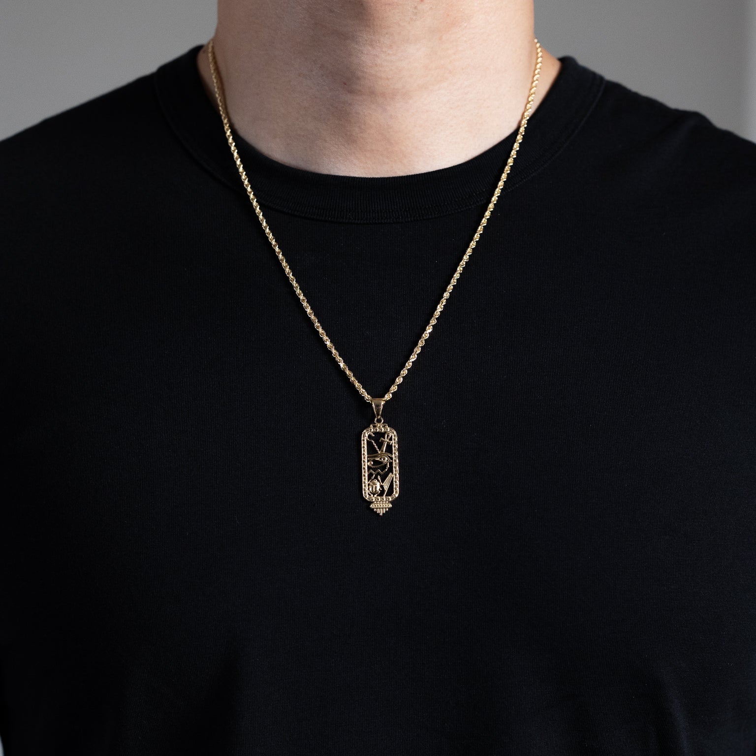 Gold Large Egyptian Cartouche Pendant Necklace – Model PT2802 - Charlie & Co. Jewelry