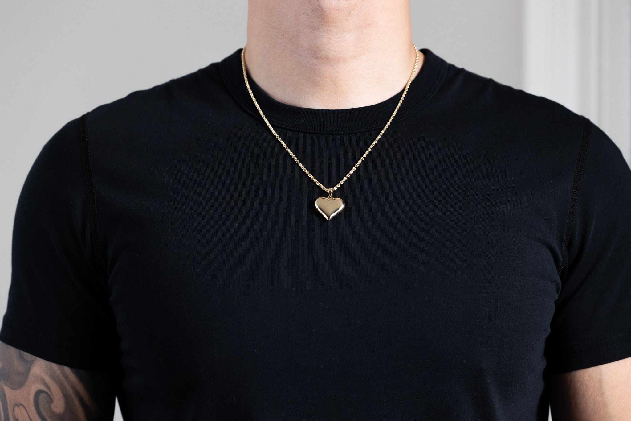 Gold Large Puffed Heart Necklace Charm Model-C2913 - Charlie & Co. Jewelry