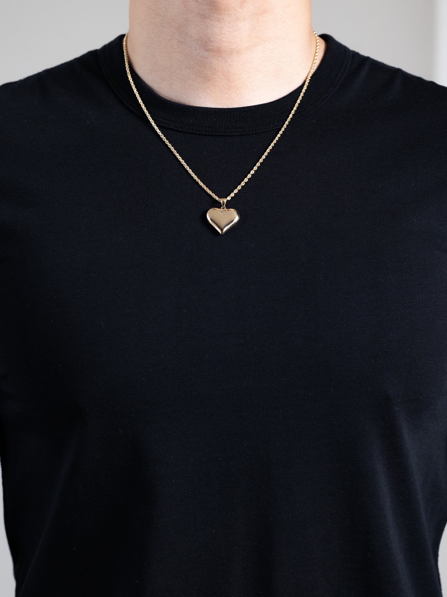 Gold Large Puffed Heart Necklace Charm Model-C2913 - Charlie & Co. Jewelry