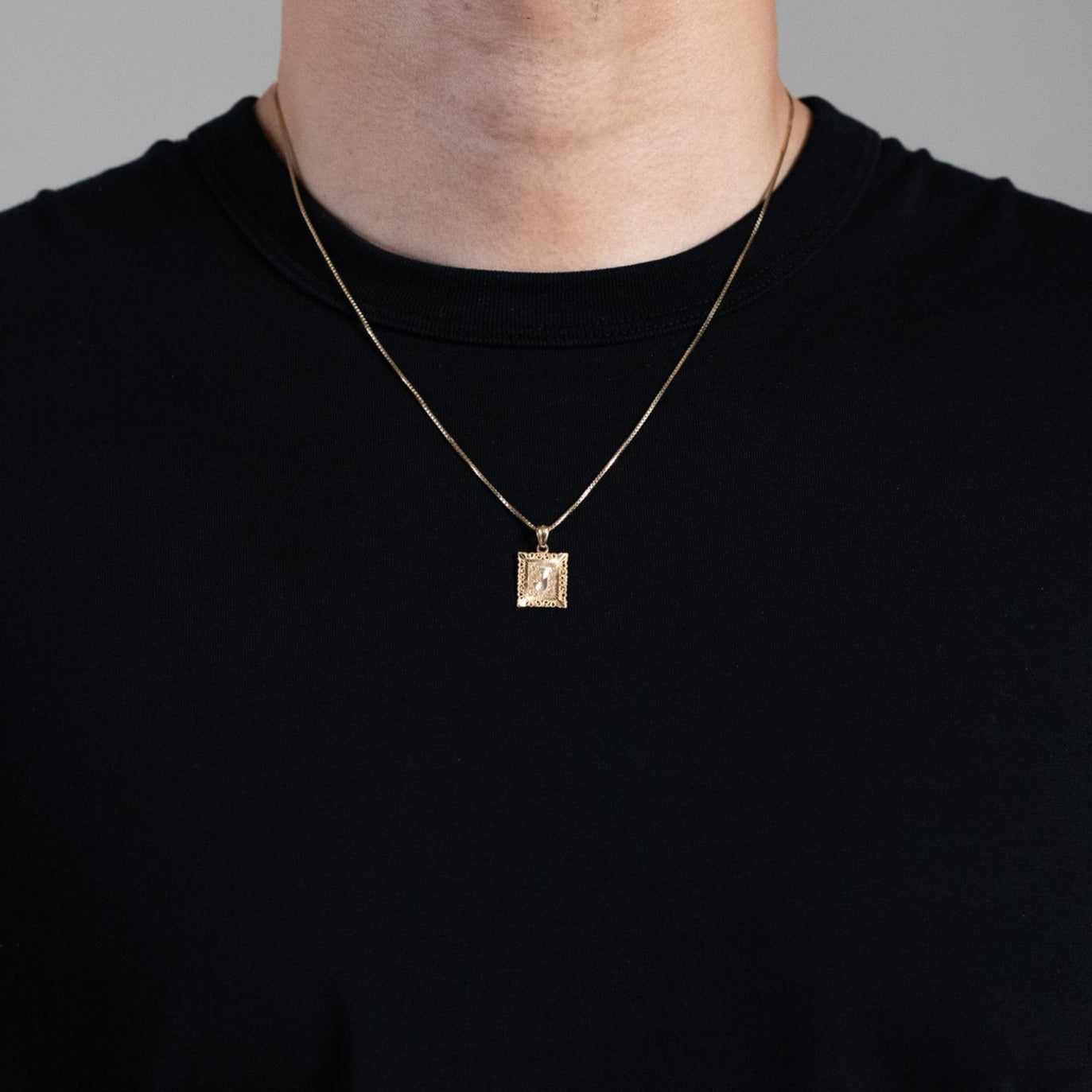 Gold Square "a-z" Letter Pendant Necklace Set For Him - Model 2051 - Charlie & Co. Jewelry