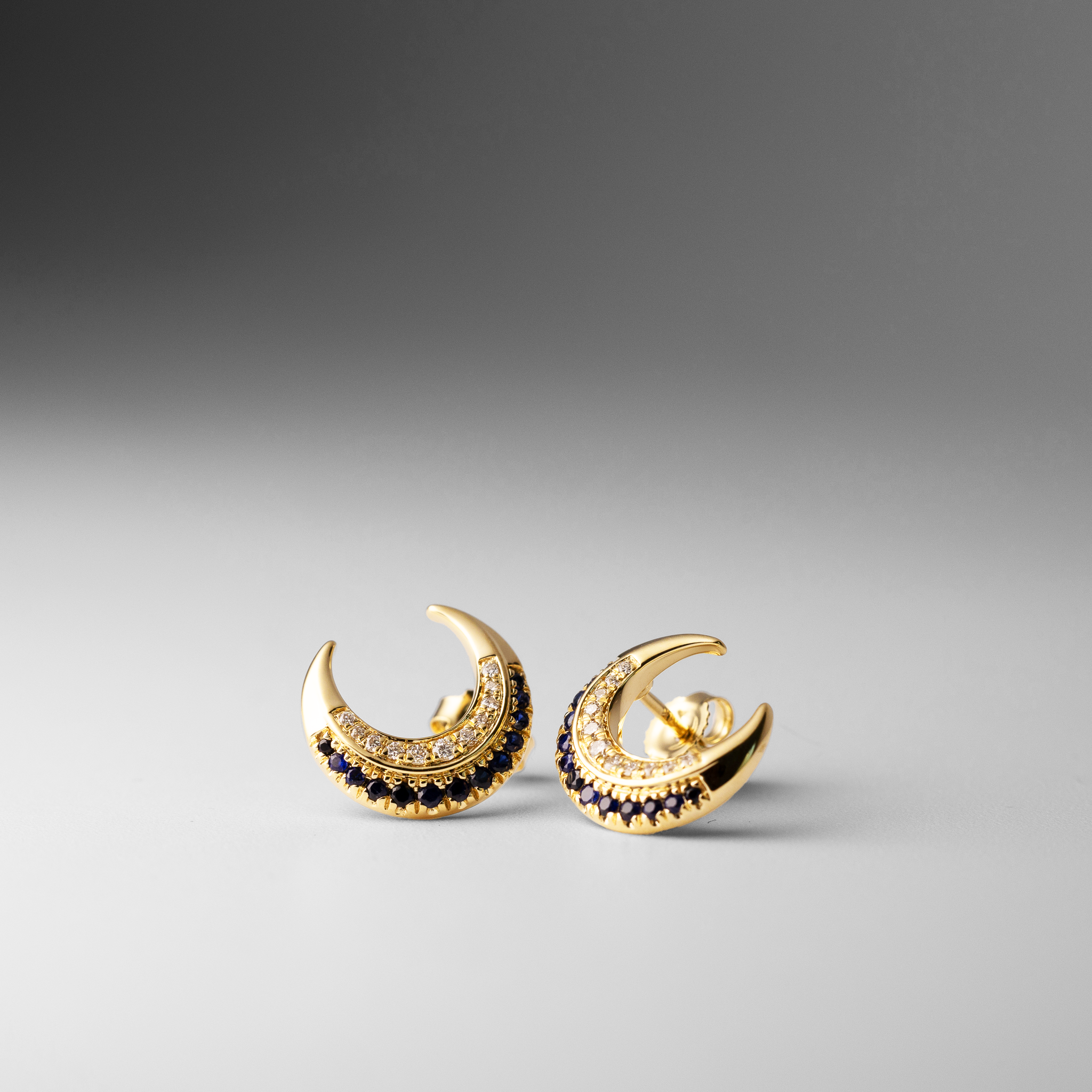 Gold Polished Moon Sapphire and Diamond Post Earrings - Model EM6847-SA-011-YA - Charlie & Co. Jewelry