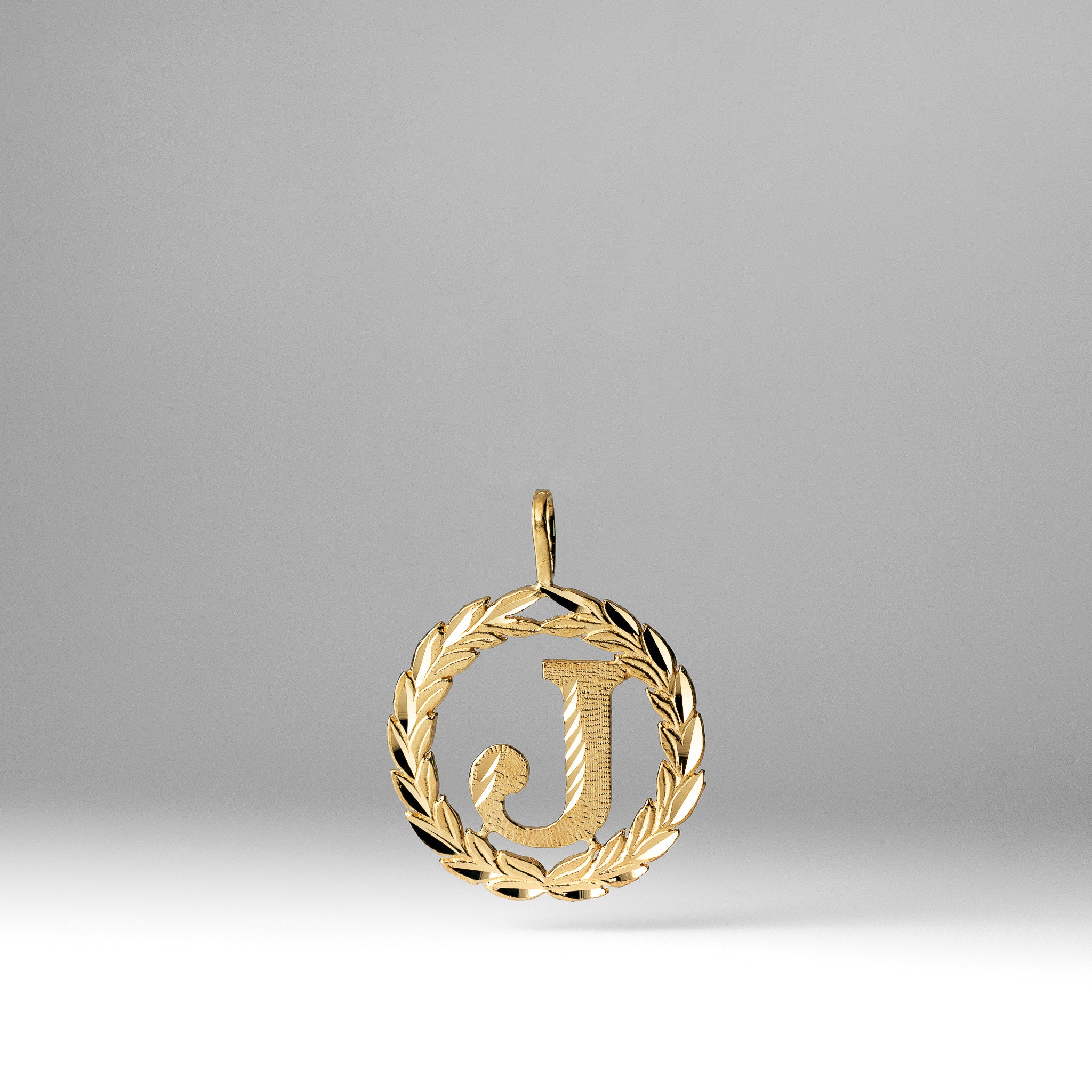 Gold Wreath J Initial Pendant | A-Z Pendants - Charlie & Co. Jewelry