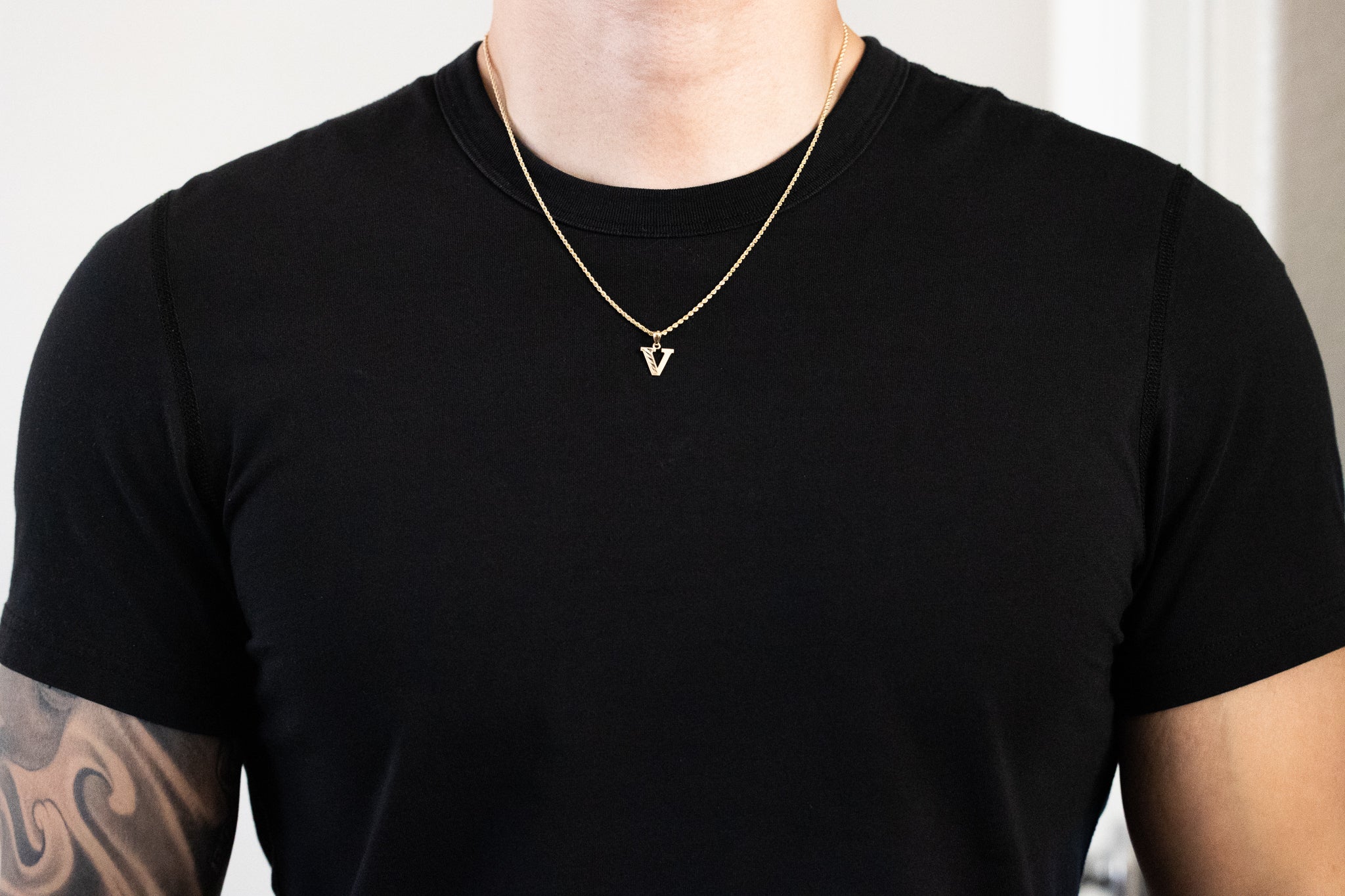 Gold Bold Letter V Pendant | A-Z Pendants - Charlie & Co. Jewelry