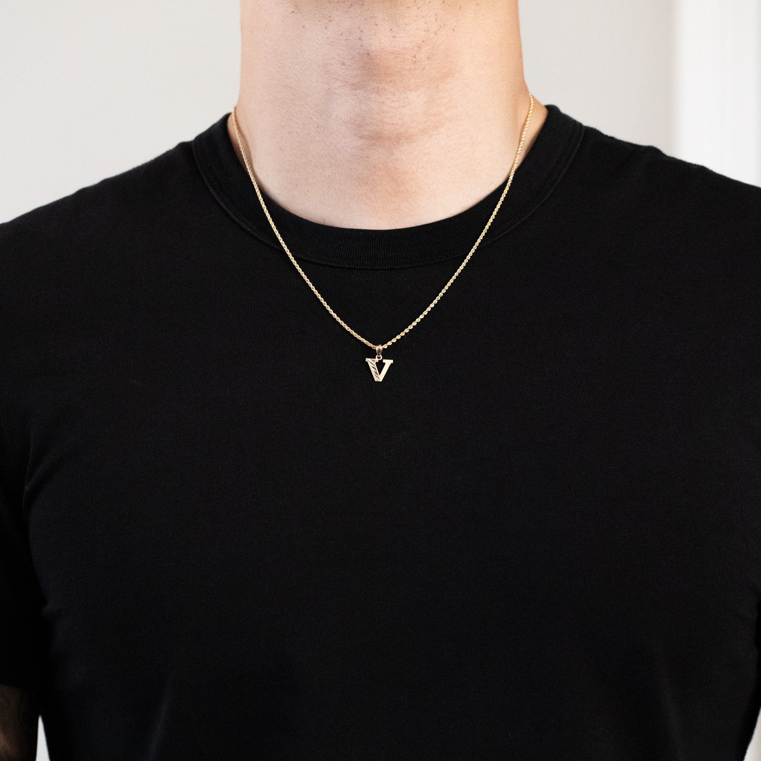 Gold Bold Letter V Pendant | A-Z Pendants - Charlie & Co. Jewelry