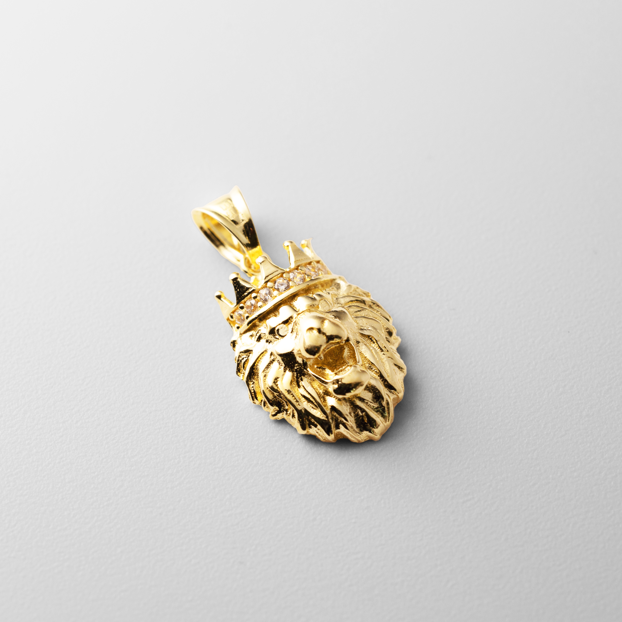 14K Gold CZ Small Roaring Lion Pendant with Crown - Model PT2681 - Charlie & Co. Jewelry