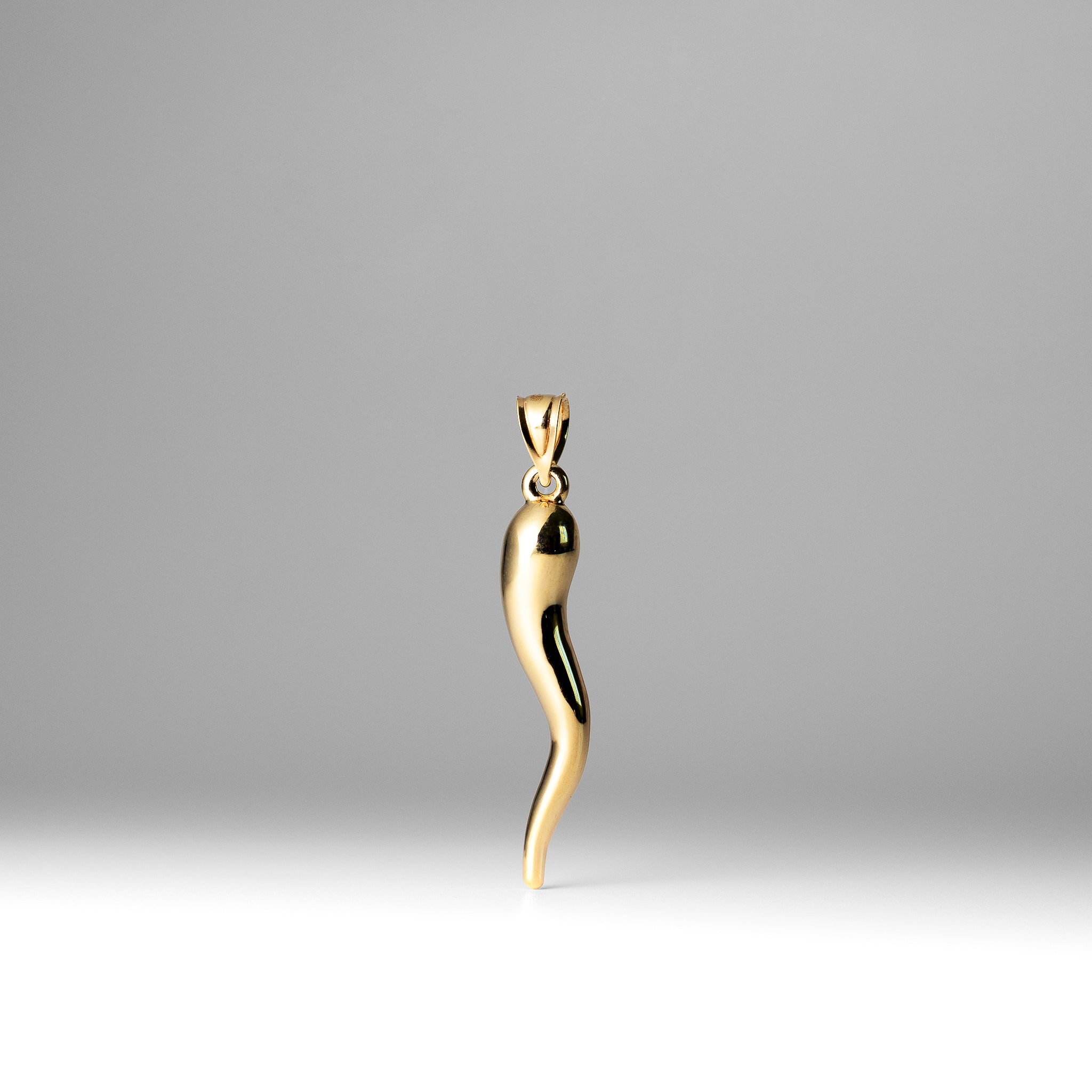 Gold Light Weight Extra Large 3D Italian Horn Charm - Model K6388 - Charlie & Co. Jewelry