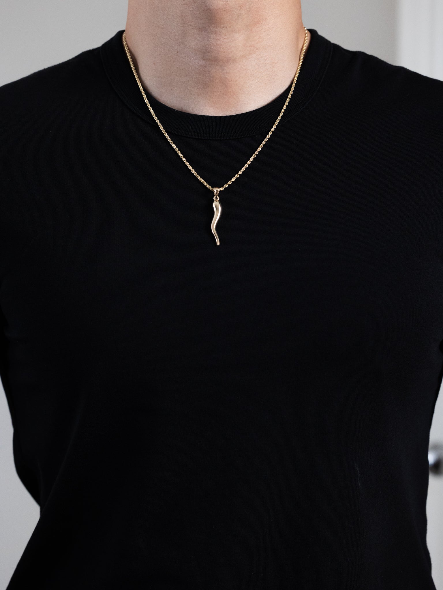 Gold Light Weight Extra Large 3D Italian Horn Charm - Model K6388 - Charlie & Co. Jewelry