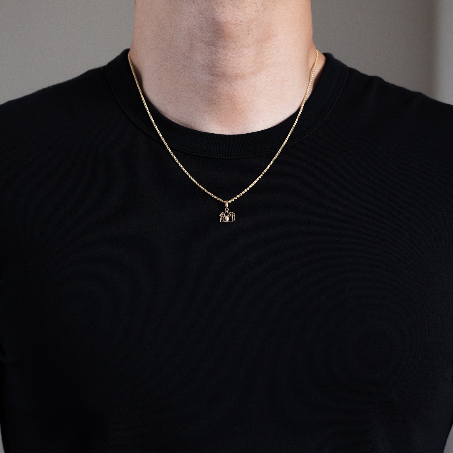 Gold Flat Cut-Out Camera Charm Necklace Model-K7155 - Charlie & Co. Jewelry