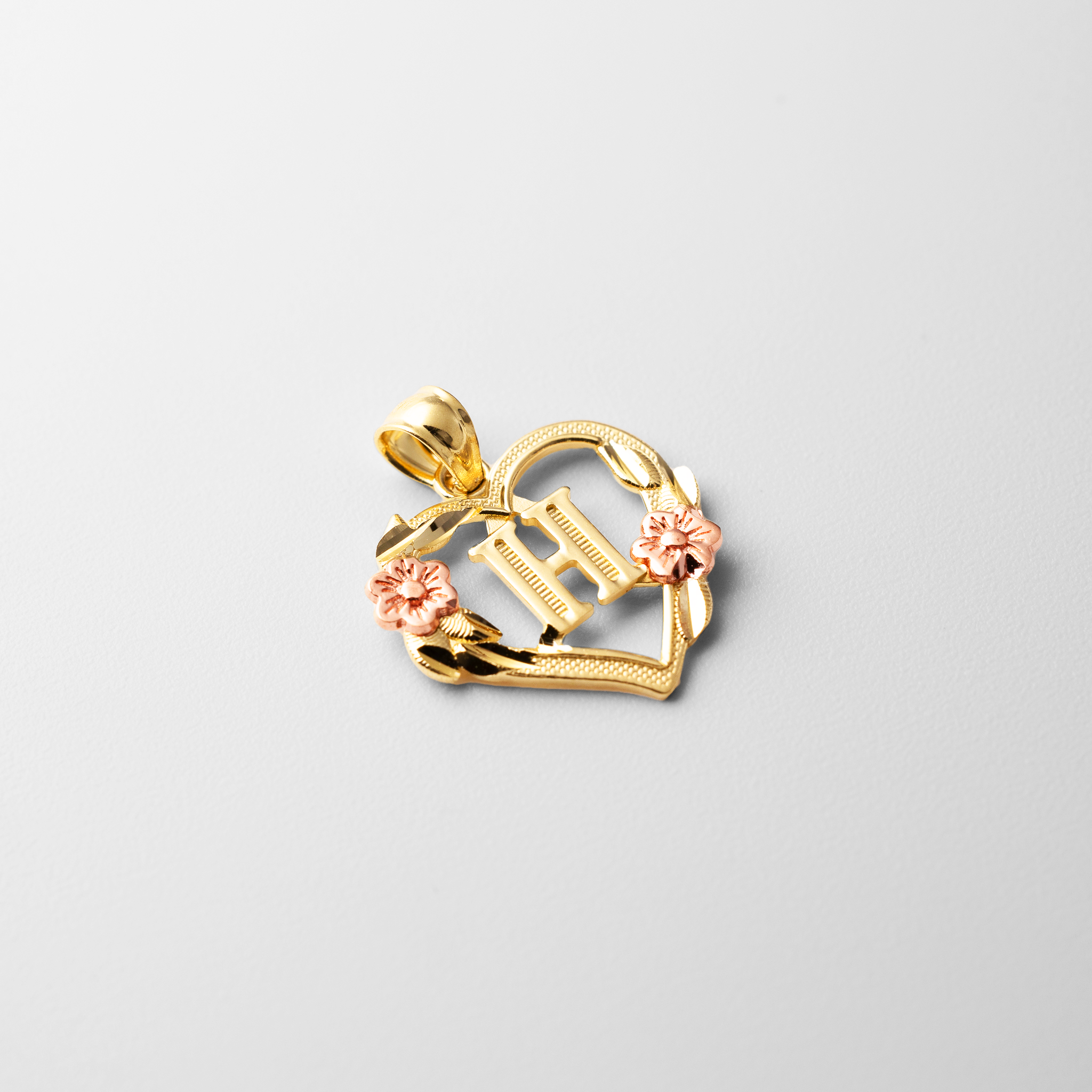 Gold Heart Letter H Pendant with Flowers | A-Z Pendants - Charlie & Co. Jewelry