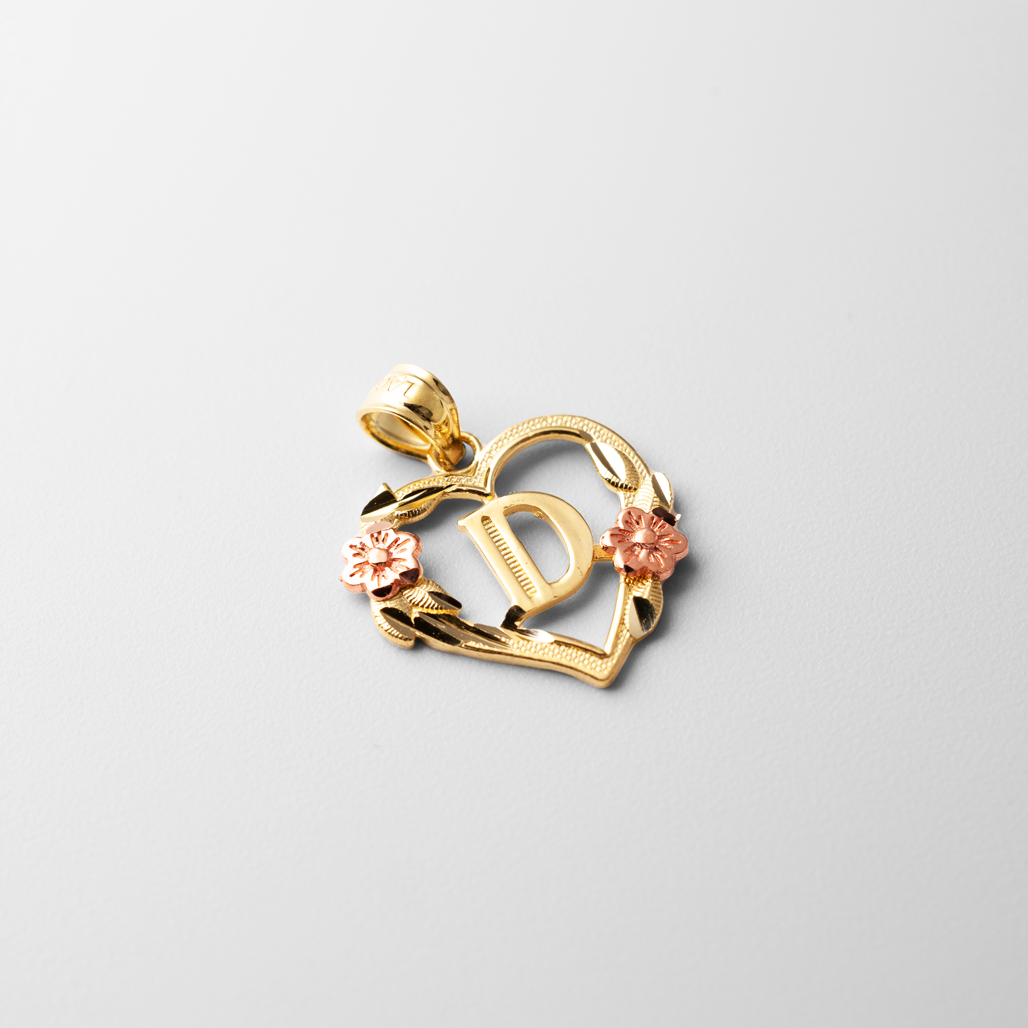 Gold Heart Letter D Pendant with Flowers | A-Z Pendants - Charlie & Co. Jewelry