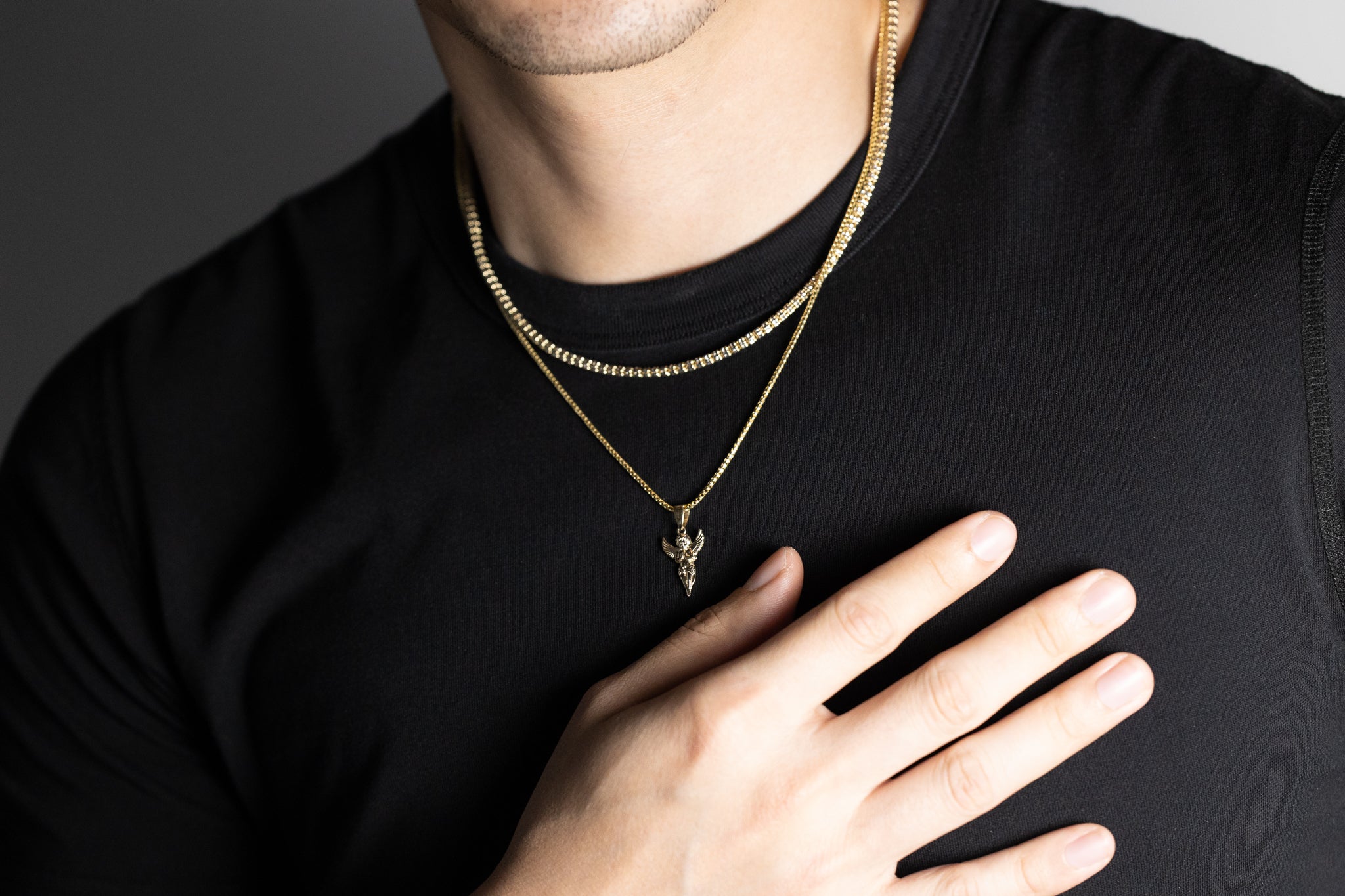 Gold Small Praying Angel Pendant Necklace - Model PT2631 - Charlie & Co. Jewelry