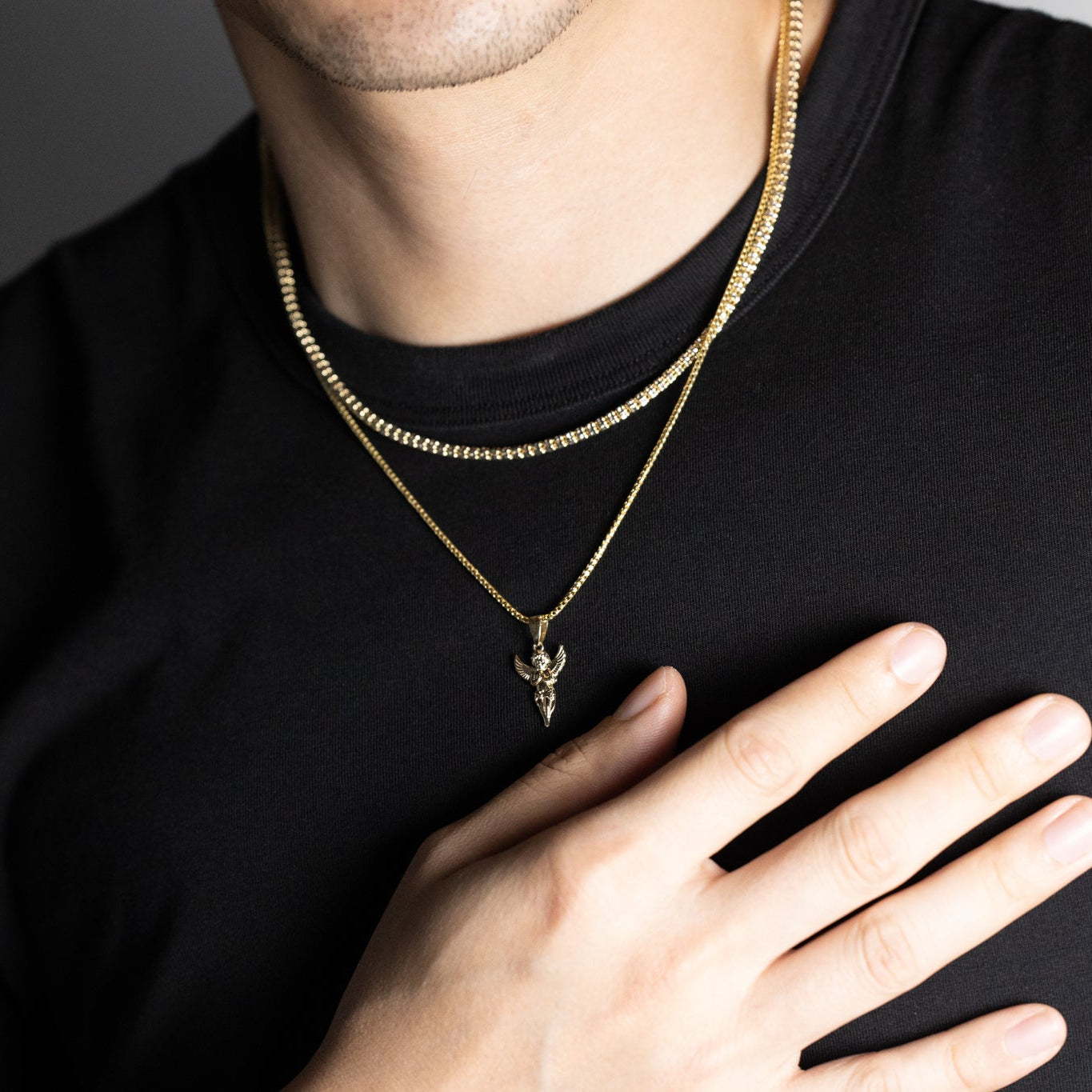 Gold Praying Angel Chain Set For Him - Model 2631 - Charlie & Co. Jewelry