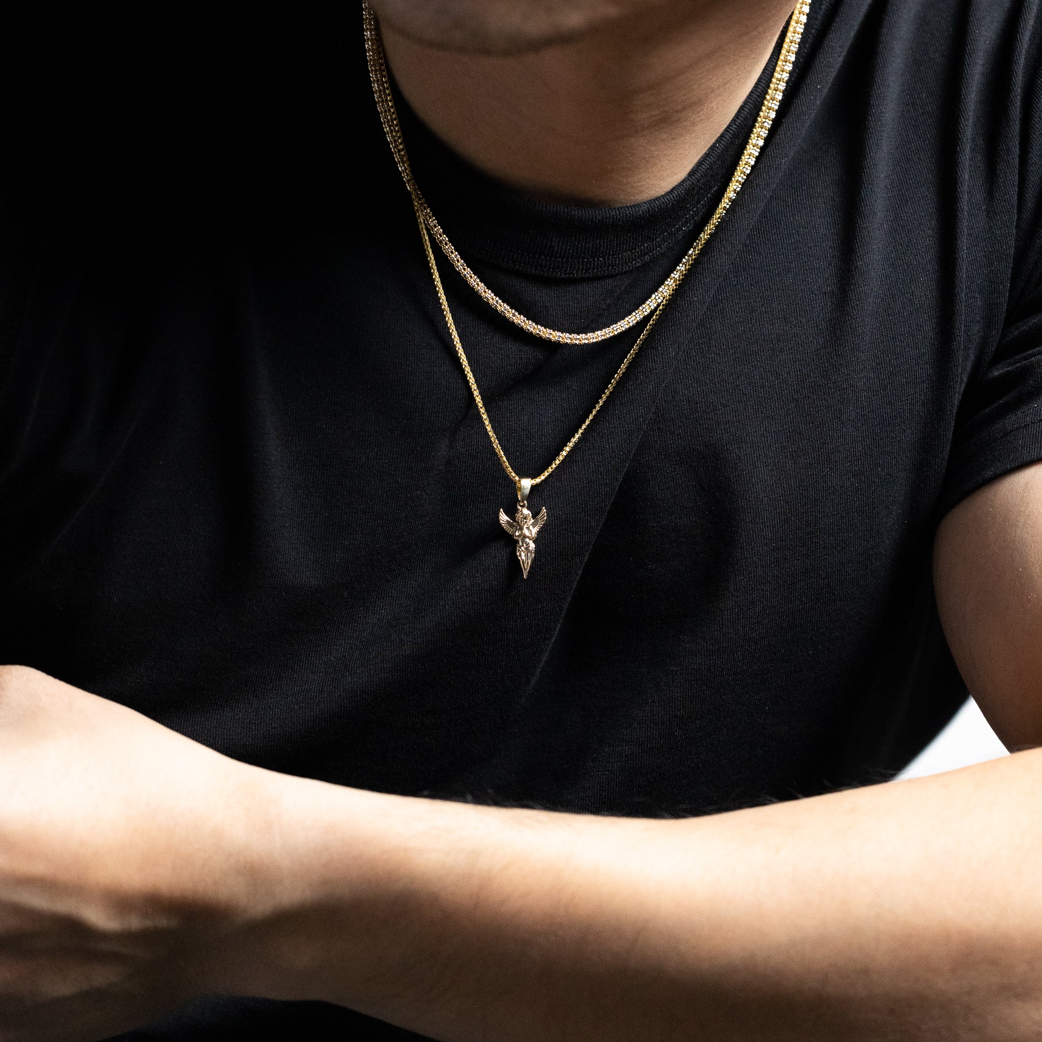 Gold Praying Angel Chain Set For Him - Model 2631 - Charlie & Co. Jewelry
