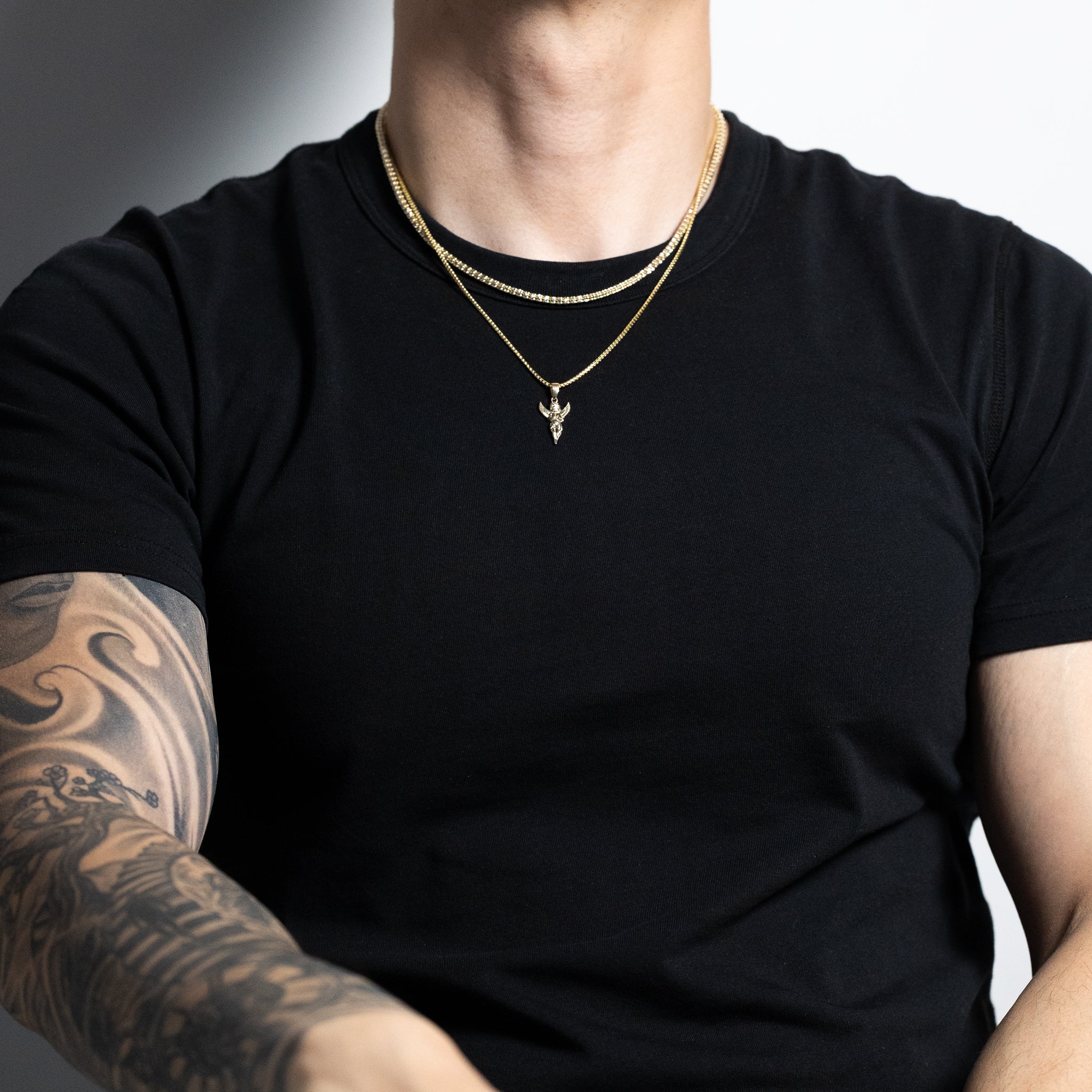 Gold Praying Angel Chain Set For Him - Model 2631 - Charlie & Co. Jewelry