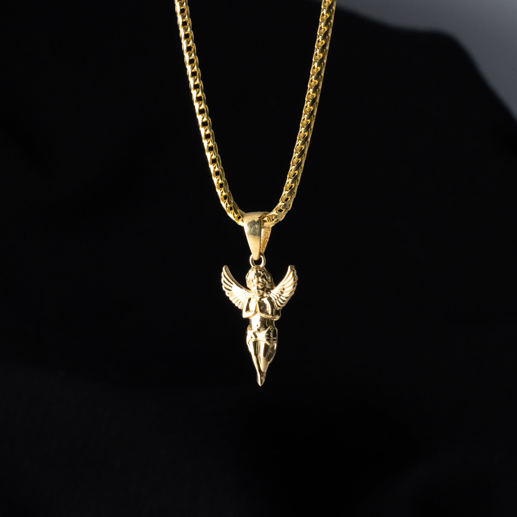 Gold Small Praying Angel Pendant Necklace - Model PT2631 - Charlie & Co. Jewelry