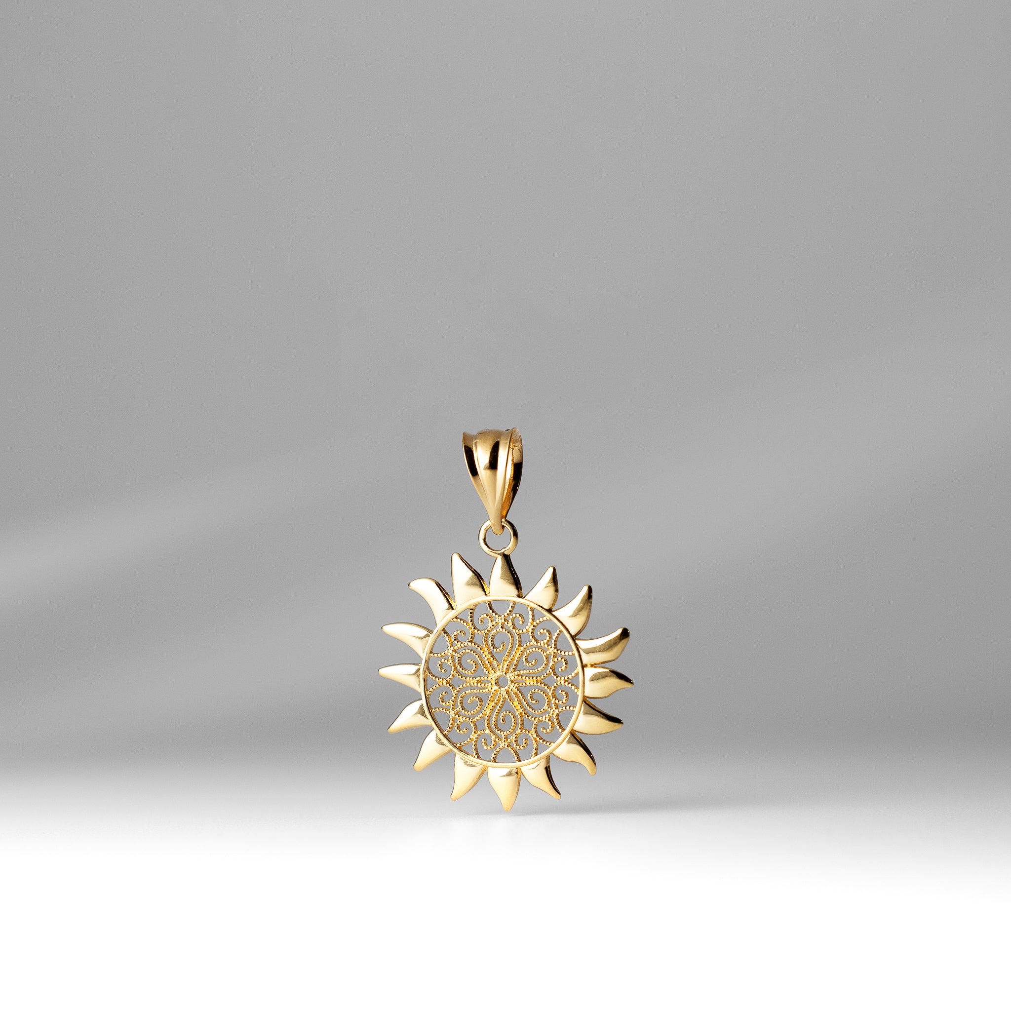 Gold Filigree Sun Pendant Necklace Model-K4812 - Charlie & Co. Jewelry