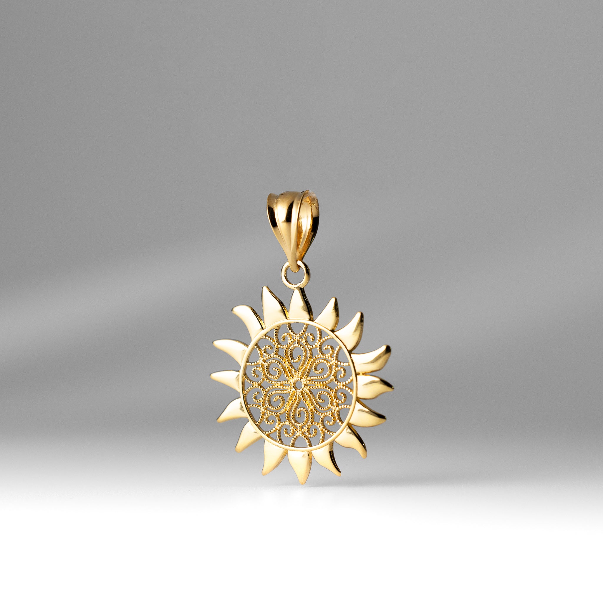 Gold Filigree Sun Pendant Necklace Model-K4812 - Charlie & Co. Jewelry