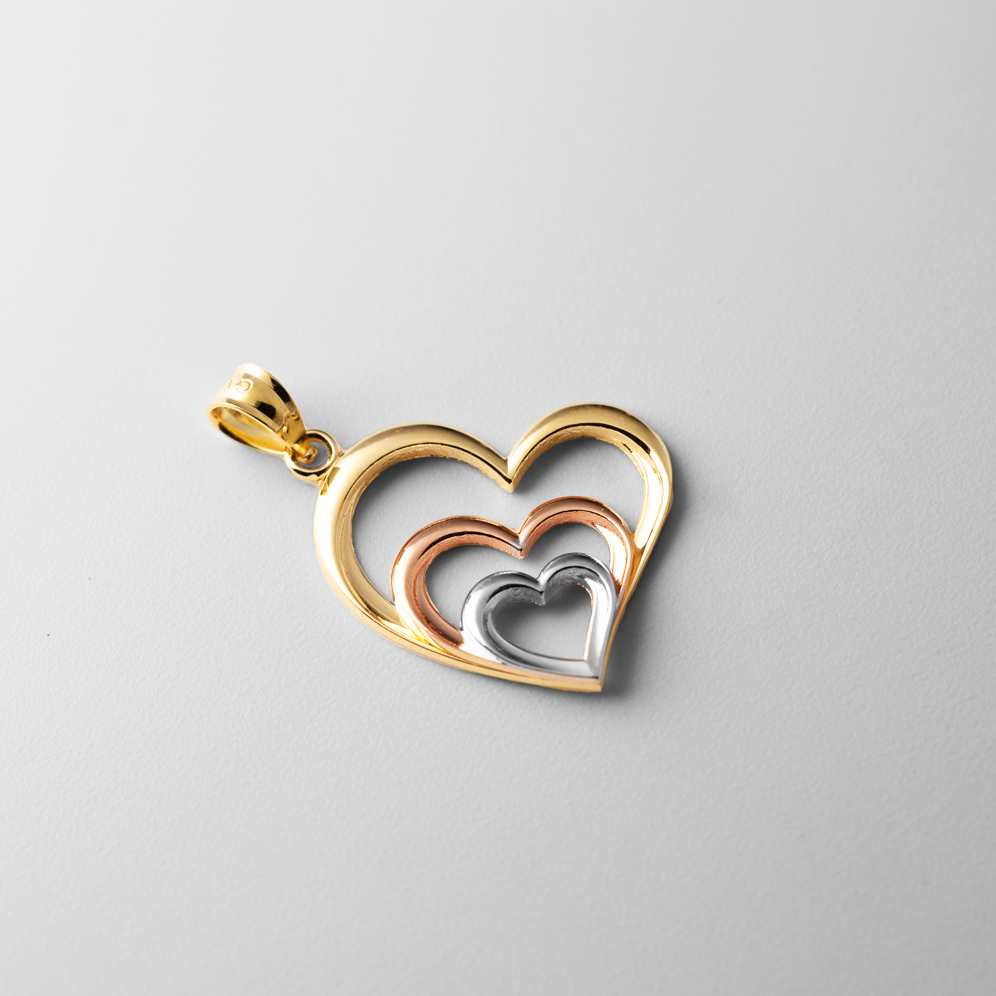 Gold Triple Heart Necklace Pendant Model-D4356 - Charlie & Co. Jewelry