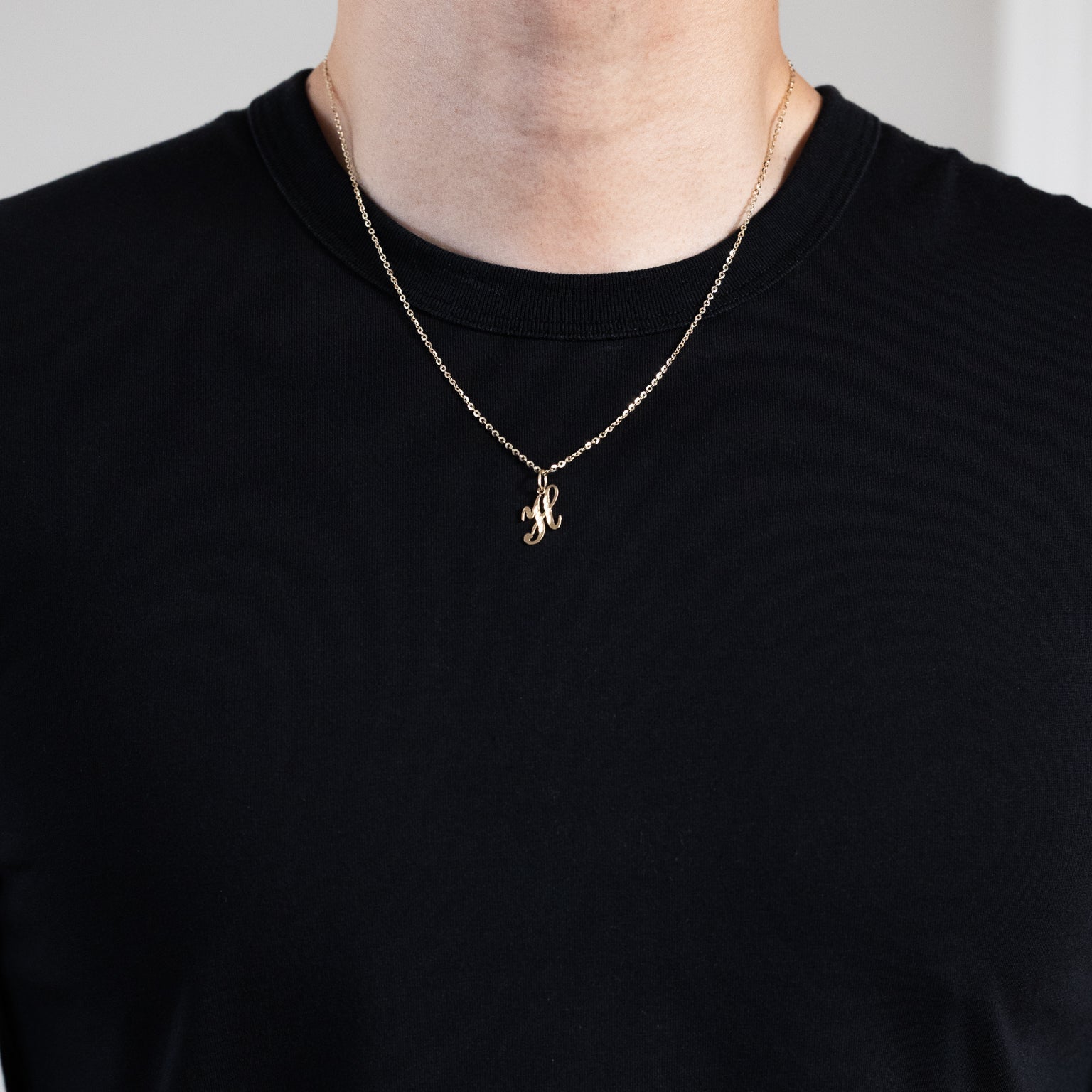 Gold Calligraphy Letter H Pendant | A-Z Pendants - Charlie & Co. Jewelry