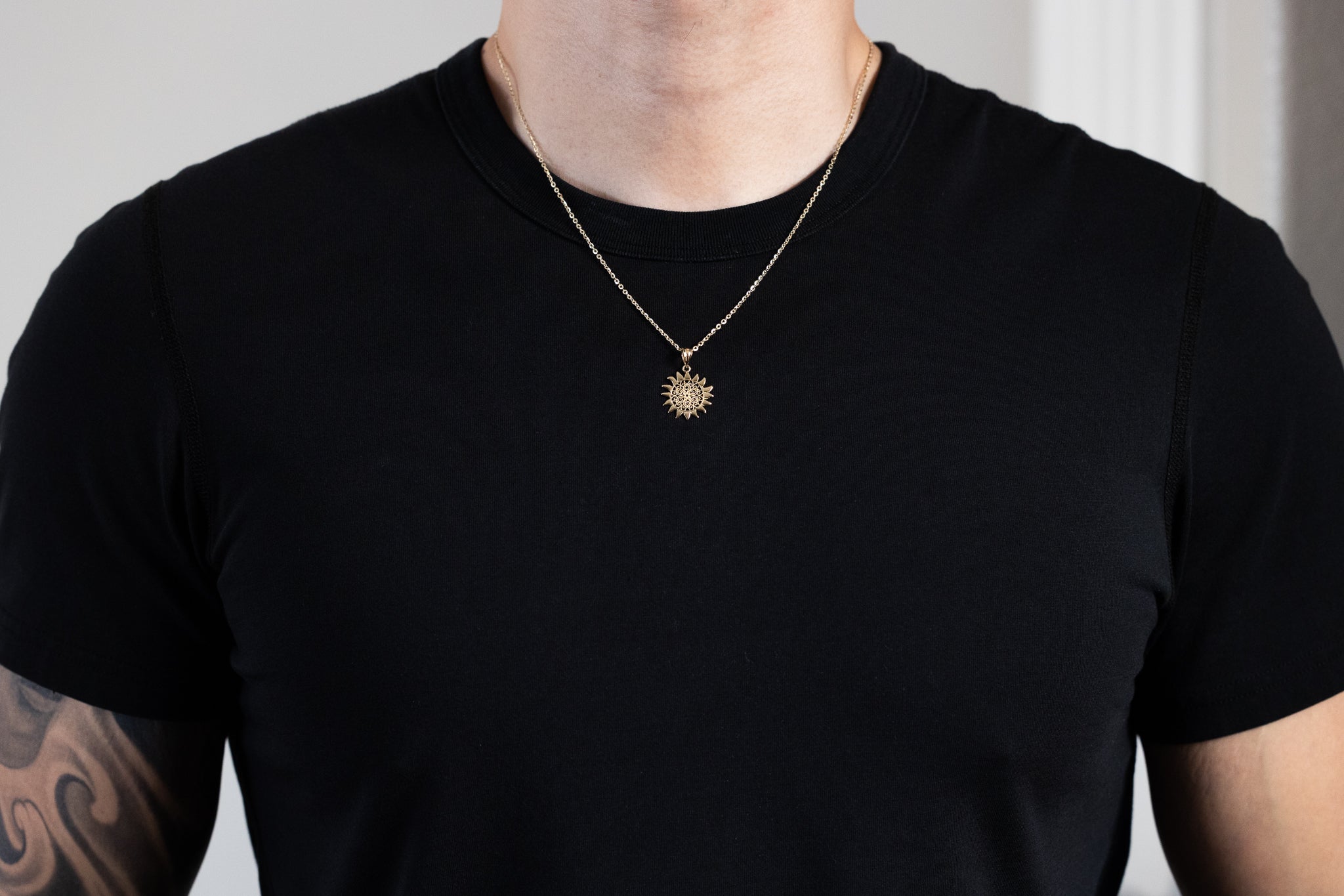 Gold Filigree Sun Pendant Necklace Model-K4812 - Charlie & Co. Jewelry