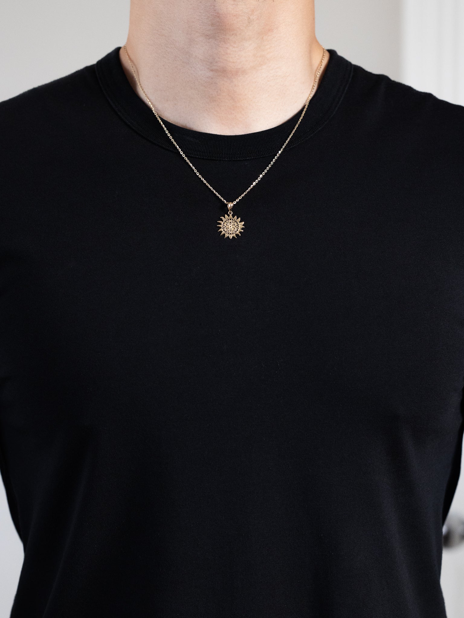 Gold Filigree Sun Pendant Necklace Model-K4812 - Charlie & Co. Jewelry