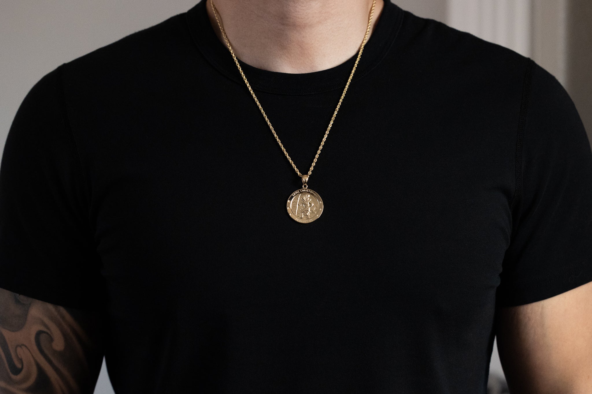 Gold Large Saint Christopher Medal Pendant - Model M1487 - Charlie & Co. Jewelry