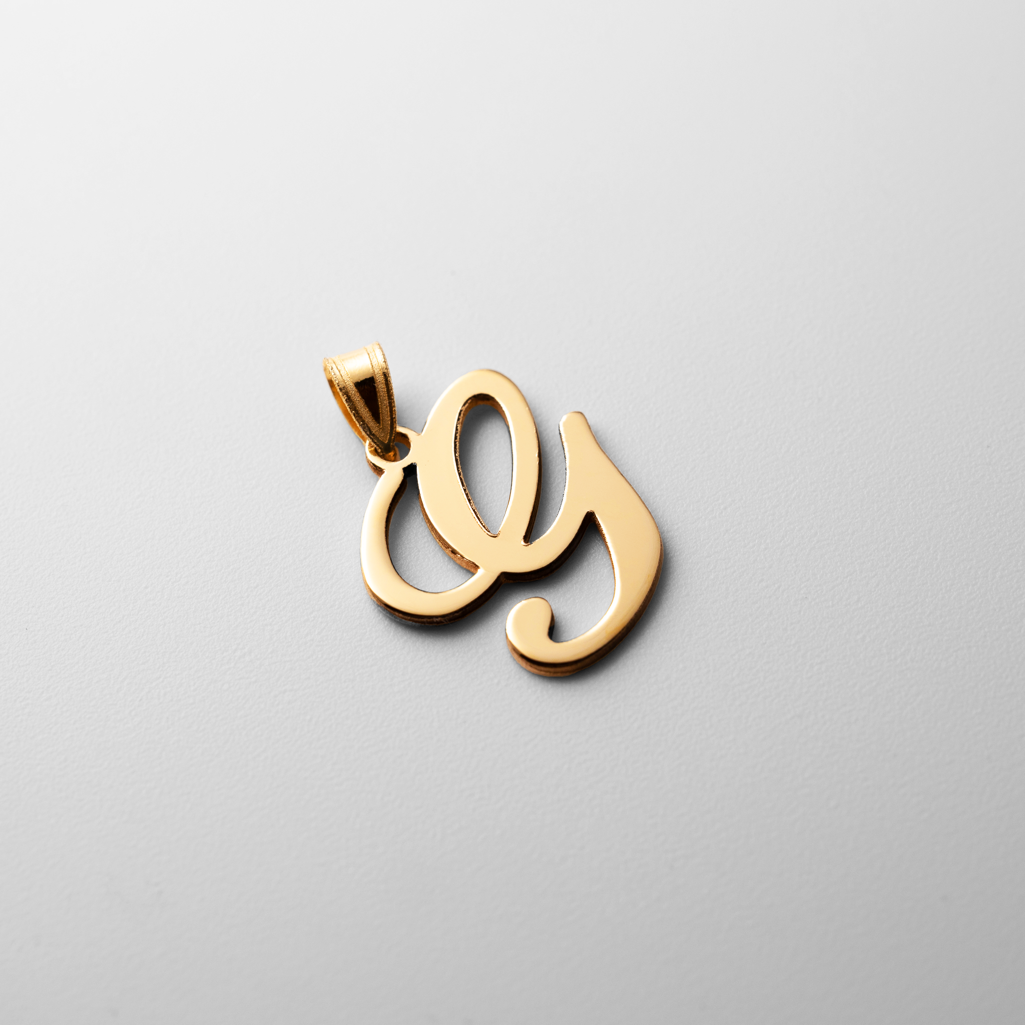Gold Large Letter "G" Script Initial Pendant - Model YC1540G - Charlie & Co. Jewelry