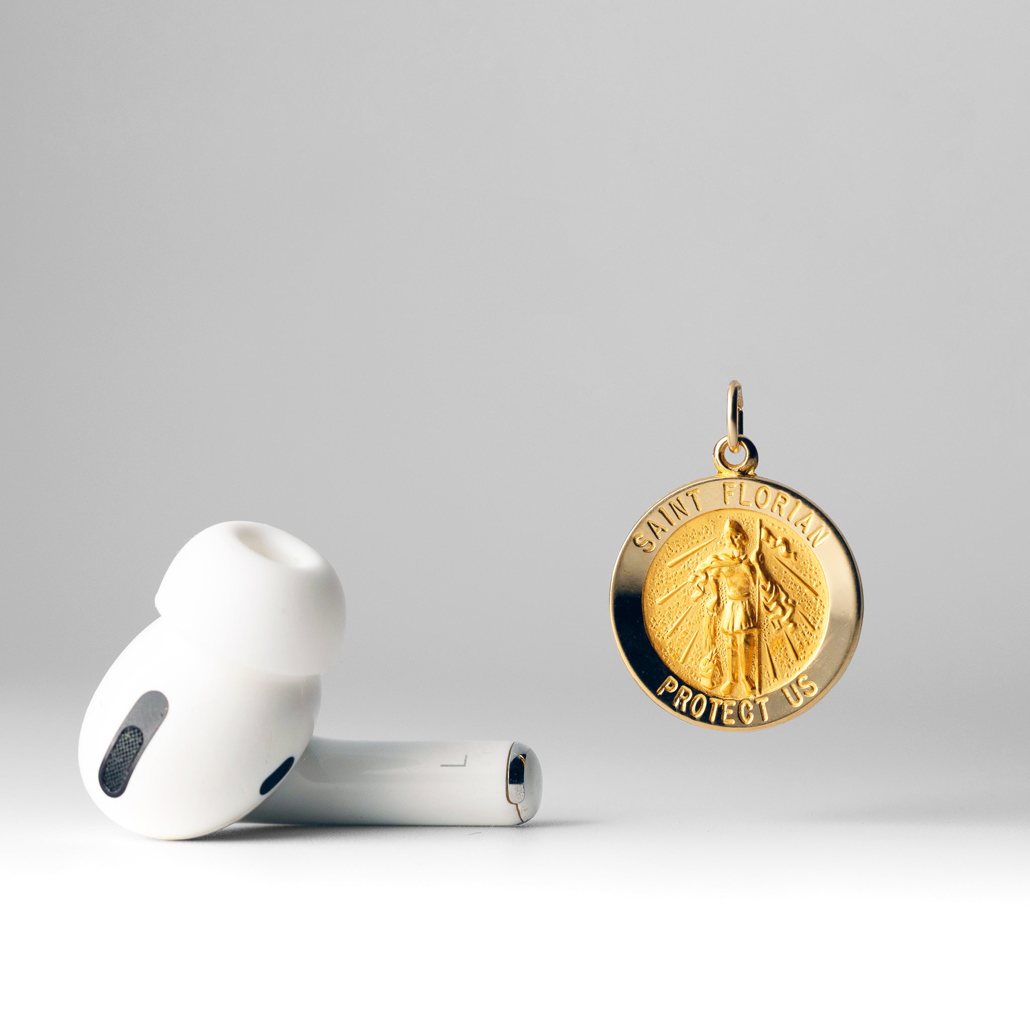 Gold Saint Florian Solid Medal Pendant - Model XR1712 - Charlie & Co. Jewelry