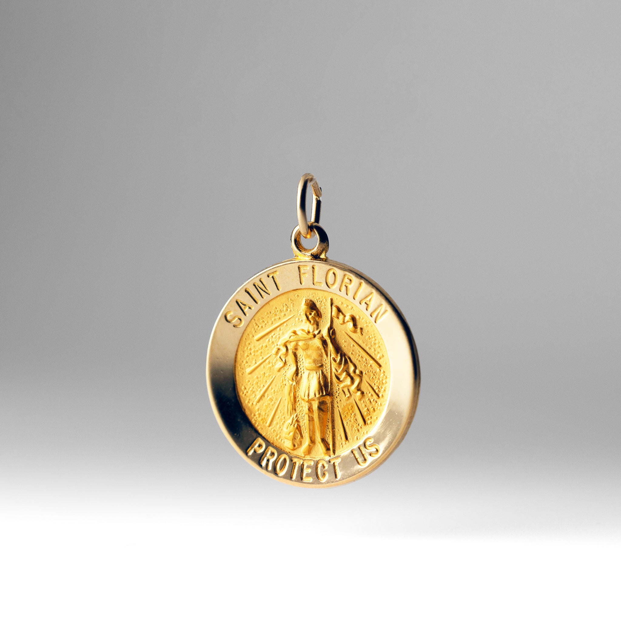 Gold Saint Florian Solid Medal Pendant - Model XR1712 - Charlie & Co. Jewelry