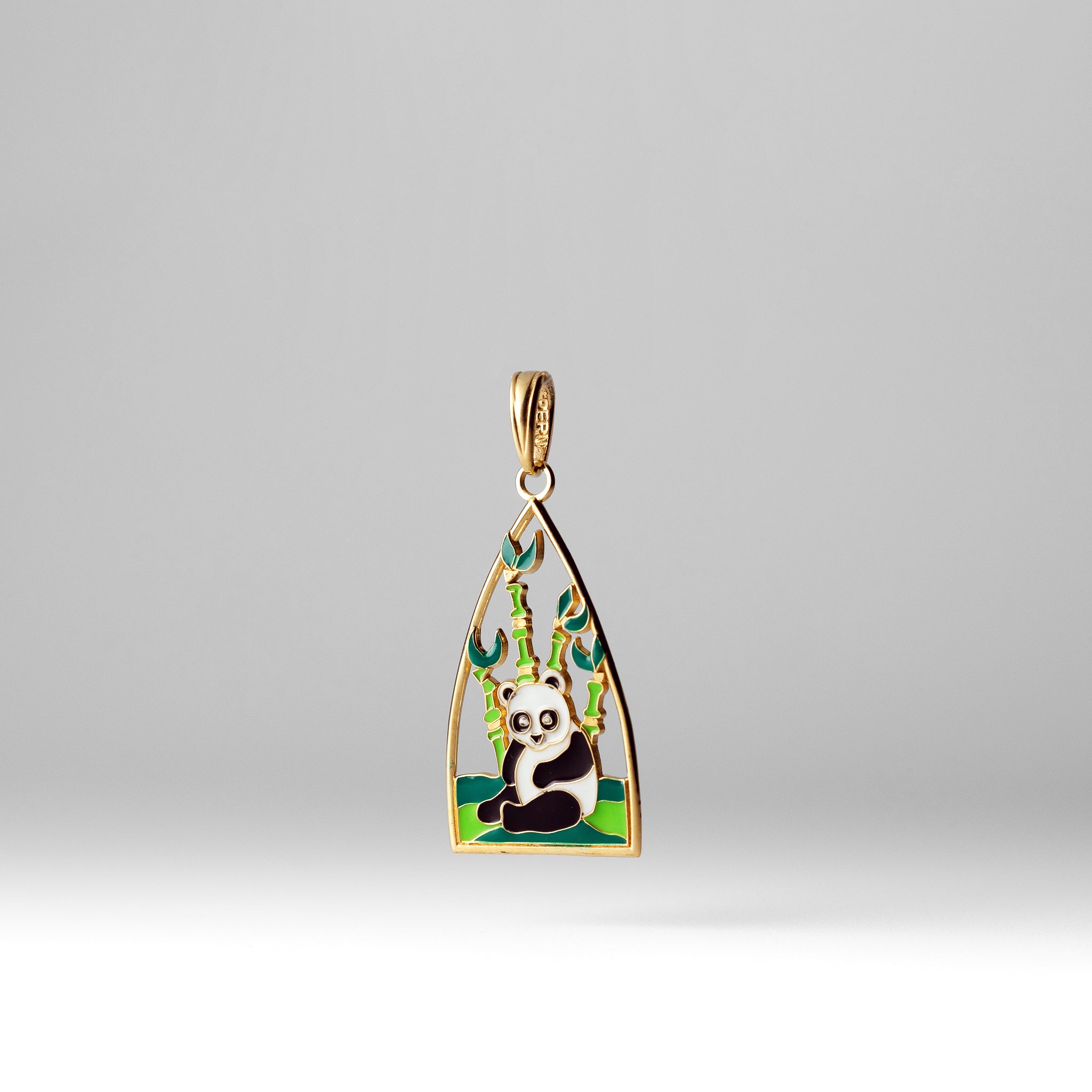 Gold Enamel Panda Bamboo Pendant - Charlie & Co. Jewelry