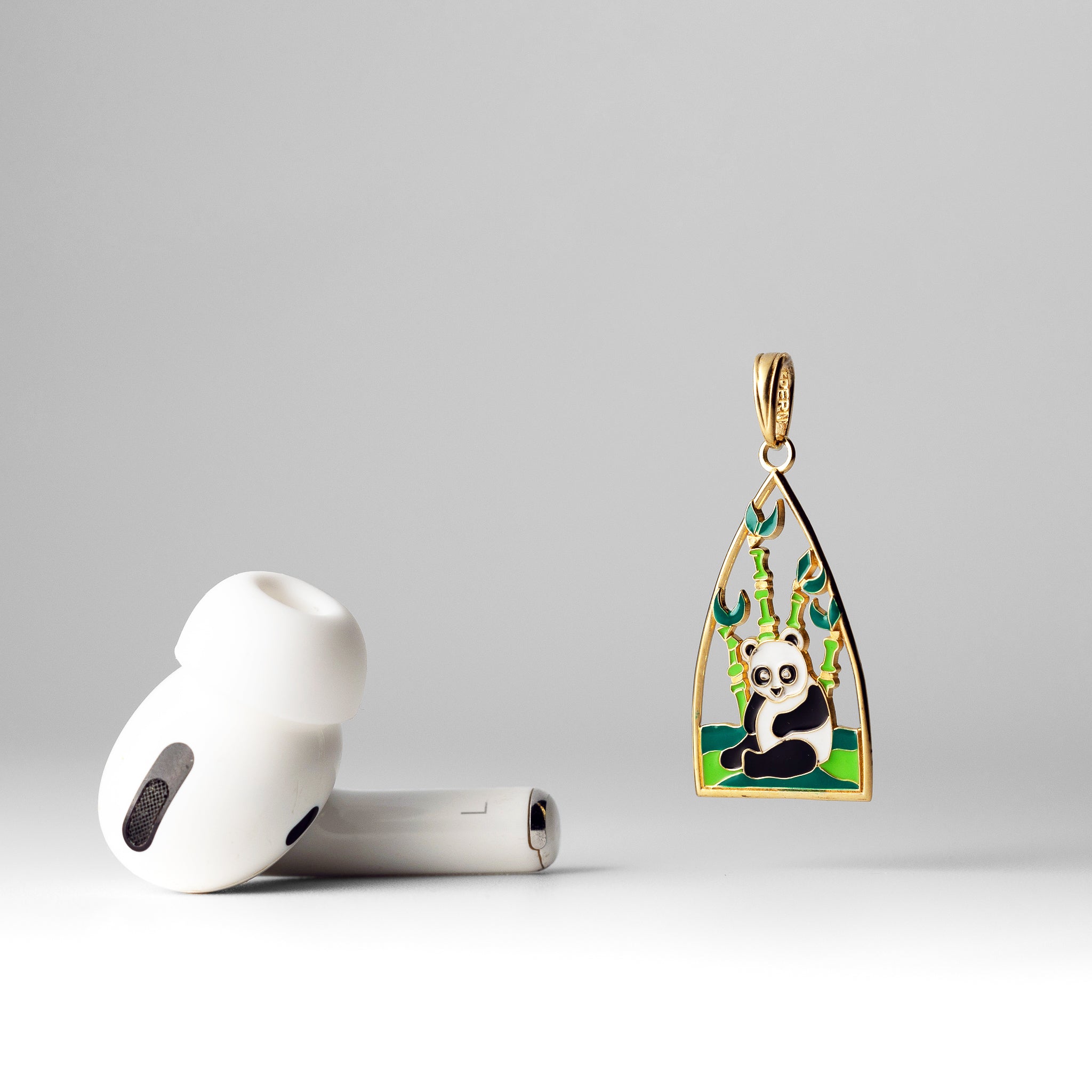 Gold Enamel Panda Bamboo Pendant - Charlie & Co. Jewelry