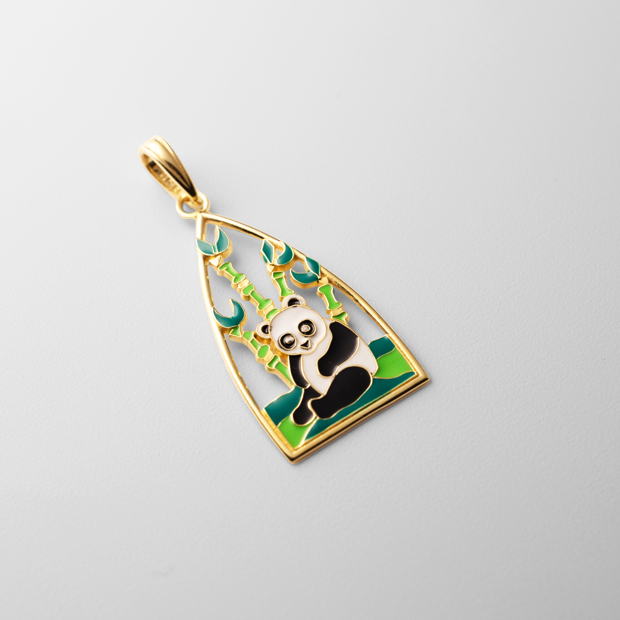 Gold Enamel Panda Bamboo Pendant - Charlie & Co. Jewelry
